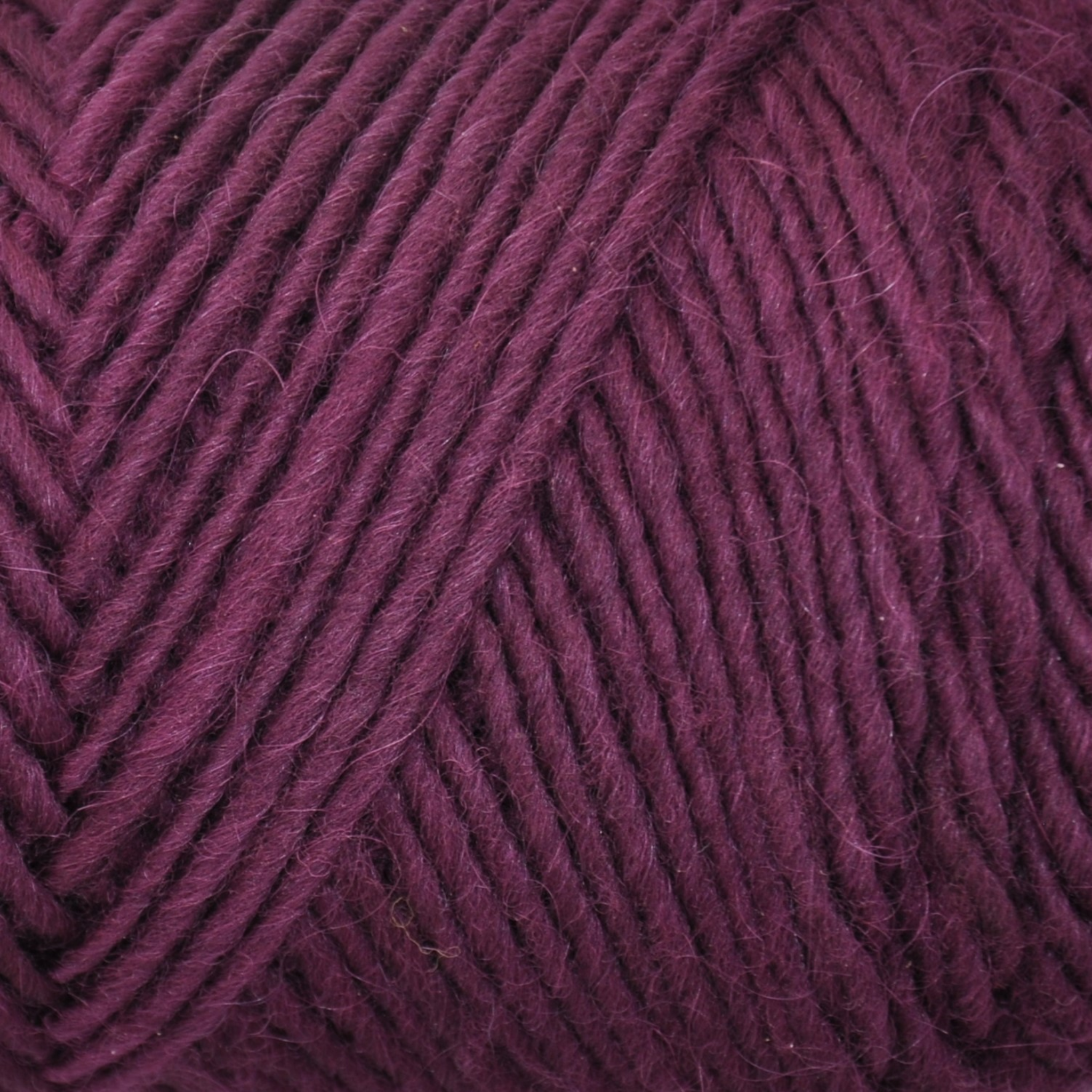 Brown Sheep Lamb’s Pride Worsted wool-mohair yarn close-up, Wild Lilac rich plum shade — at Revolution Fibers