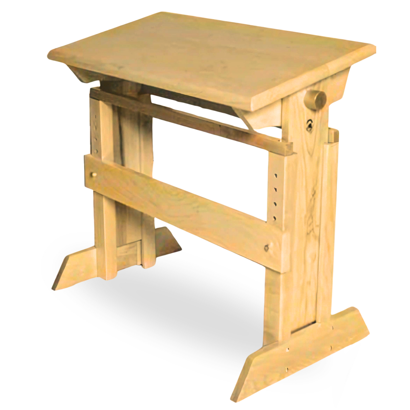 Solid maple Leclerc Rocking Bench with adjustable height and tilting seat, shown on white background for loom weaving comfort and ergonomic support.