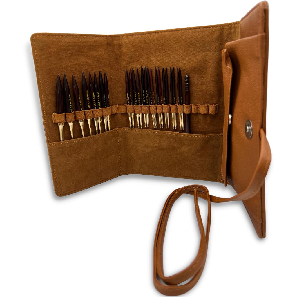 Premium 3.5 Inch Rosewood Interchangeable Circular Knitting Needle Set w/ Leather Case (29 Piece Set)-Knitting Needle Set-Revolution Fibers-Revolution Fibers
