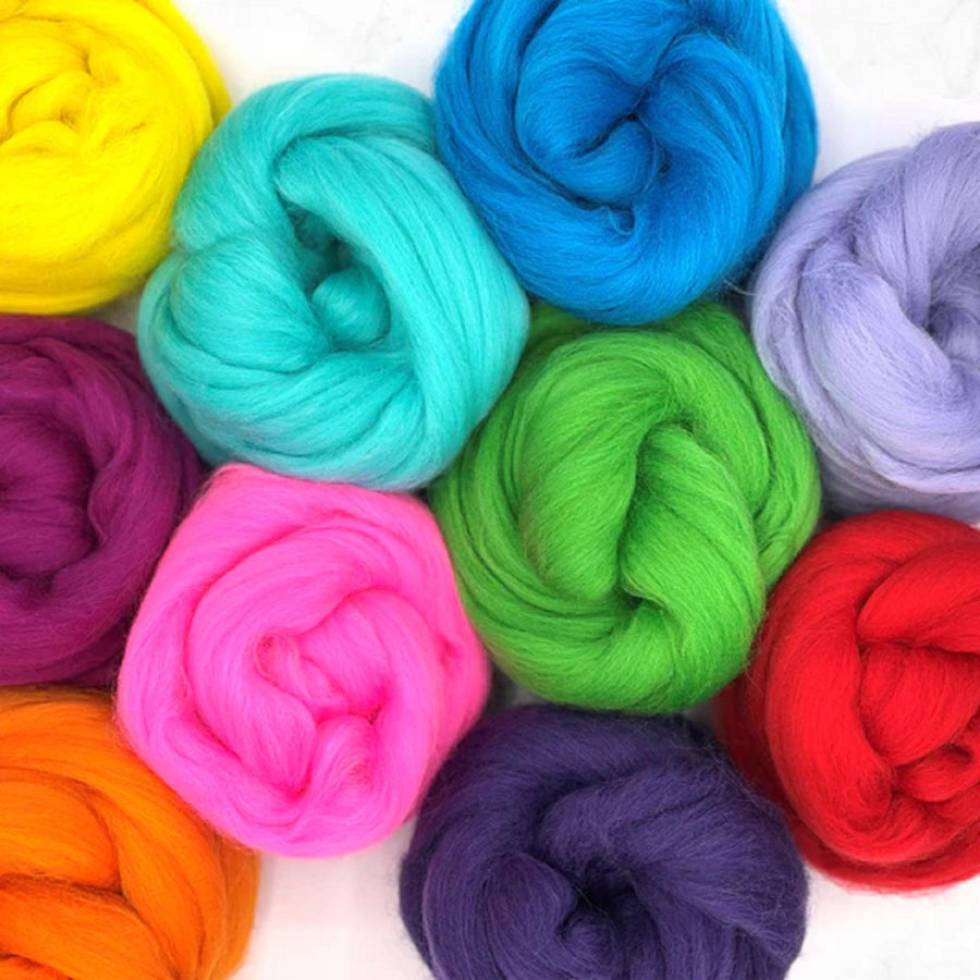 Mixed Merino Wool Variety Pack | Beautiful Brights (Multicolored) 250 Grams, 23 Micron-Wool Roving-Revolution Fibers-Revolution Fibers