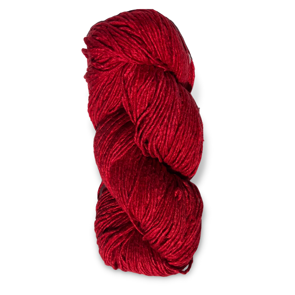 Revolution Fibers' crimson red Regal Mulberry Silk Yarn is a high-quality, natural fiber, single-ply worsted weight yarn that is perfect for a wide range of knitting and crochet projects.