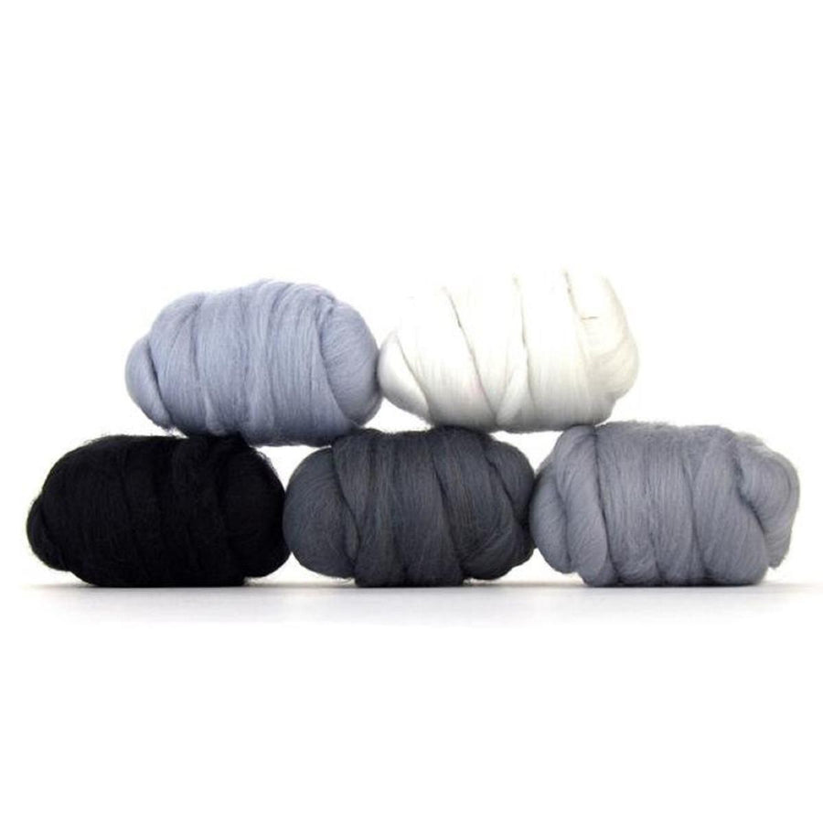 Mixed Merino Wool Variety Pack | Hazy Gray (Grays) 250 Grams, 23 Micron-Wool Roving-Revolution Fibers-Revolution Fibers