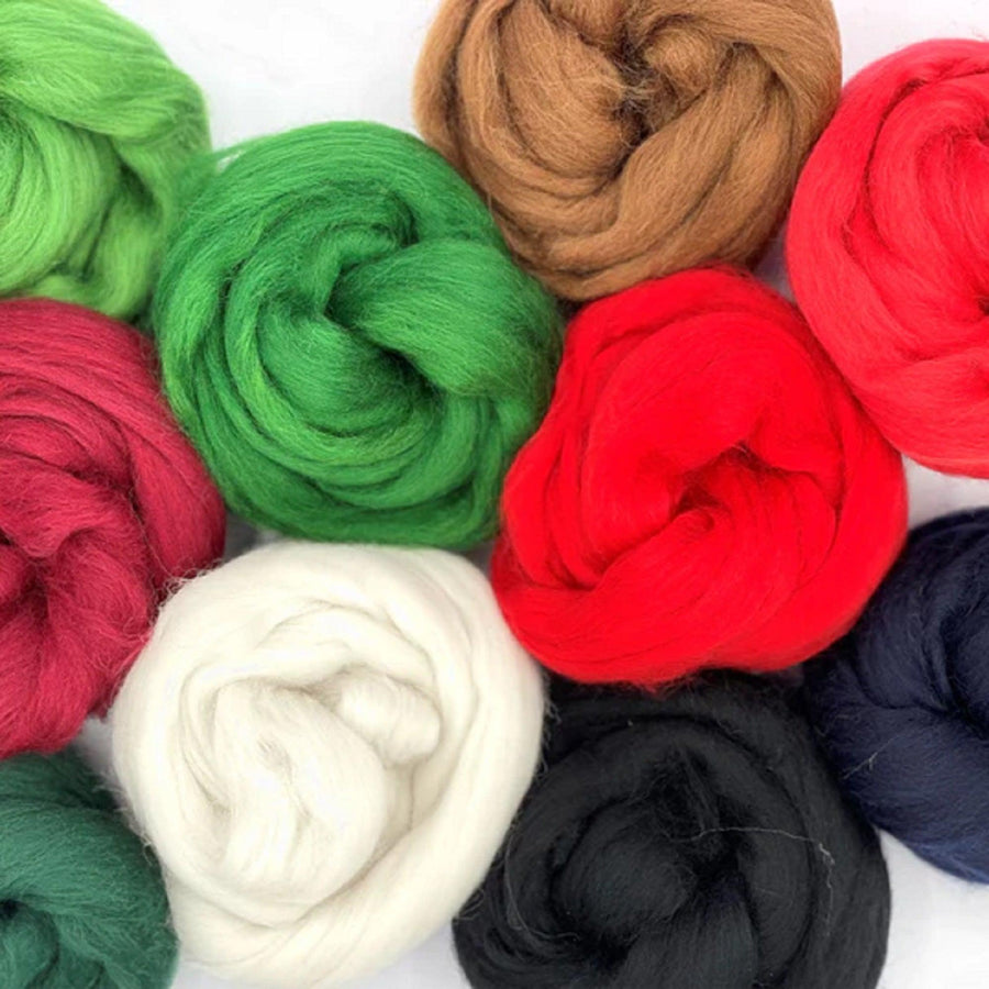 Mixed Merino Wool Variety Pack | Holiday Cheer (Multicolored) 250 Grams, 23 Micron-Wool Roving-Revolution Fibers-Revolution Fibers