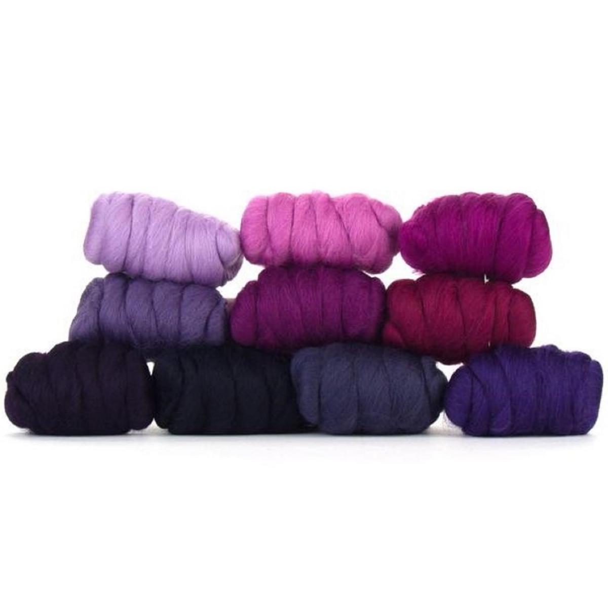 Mixed Merino Wool Variety Pack  Very Berry (Purples) 250 Grams, 23 Mi —  Revolution Fibers