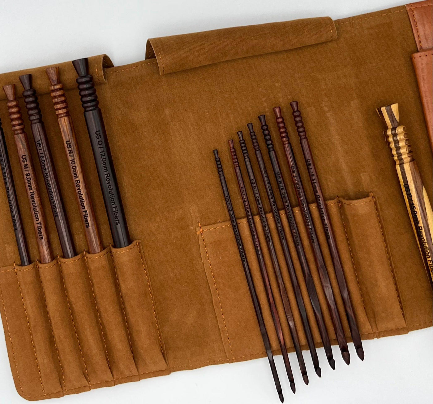 Premium Rosewood Crochet Hooks Set with Leather Carrying Case | 13 Crochet Hooks Size US E - P-Crochet Hook Set-Revolution Fibers-Revolution Fibers