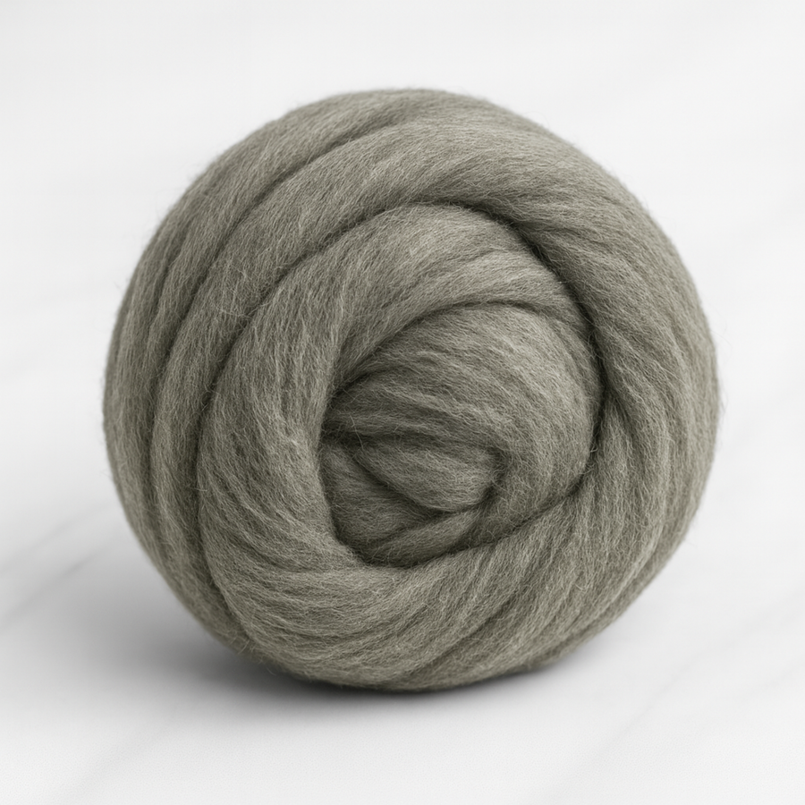 Natural gray Corriedale wool roving top coiled—1 lb (16 oz) undyed, cleaned and combed core wool for spinning, weaving, and felting.