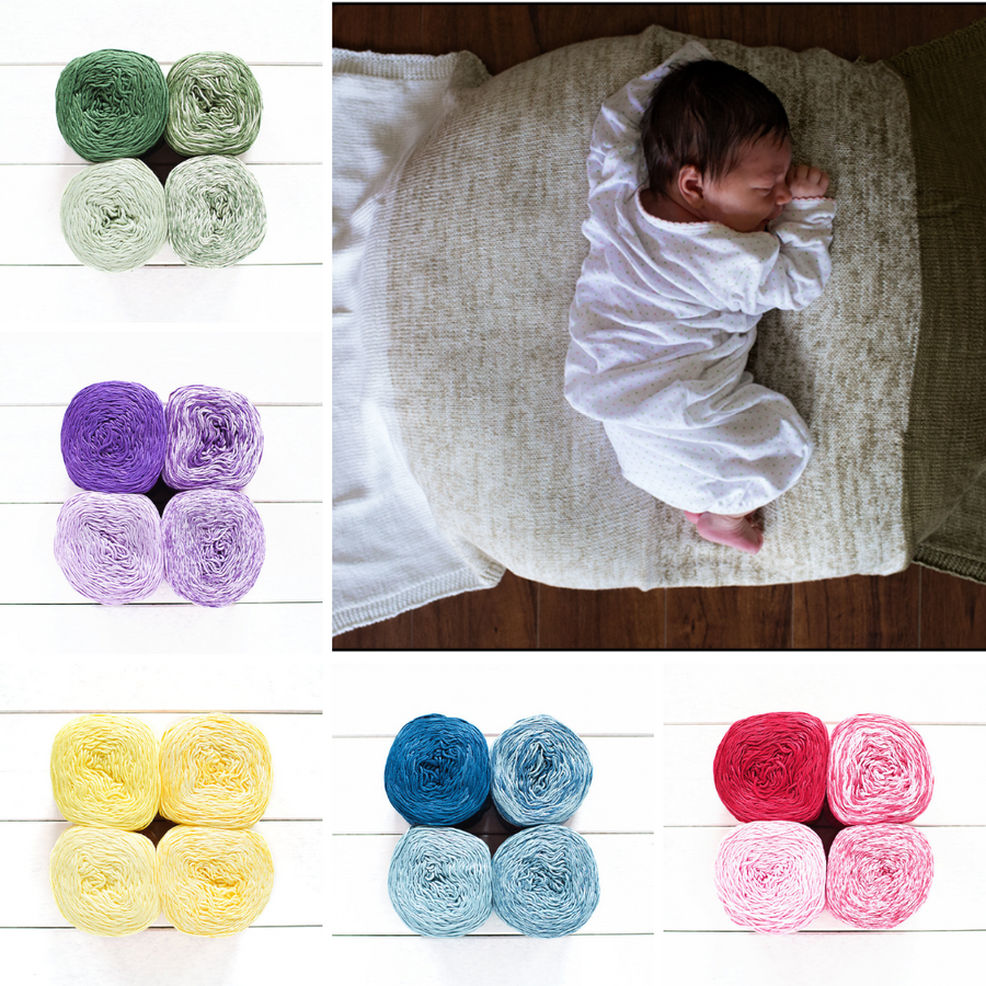 Gradient Baby Blanket Kit | Baby Bloom Yarn | 4 Balls of Gradient Yarn, 50% Cotton and 50% Viscose Yarn | Pattern Included for Knitting | Revolution Fibers