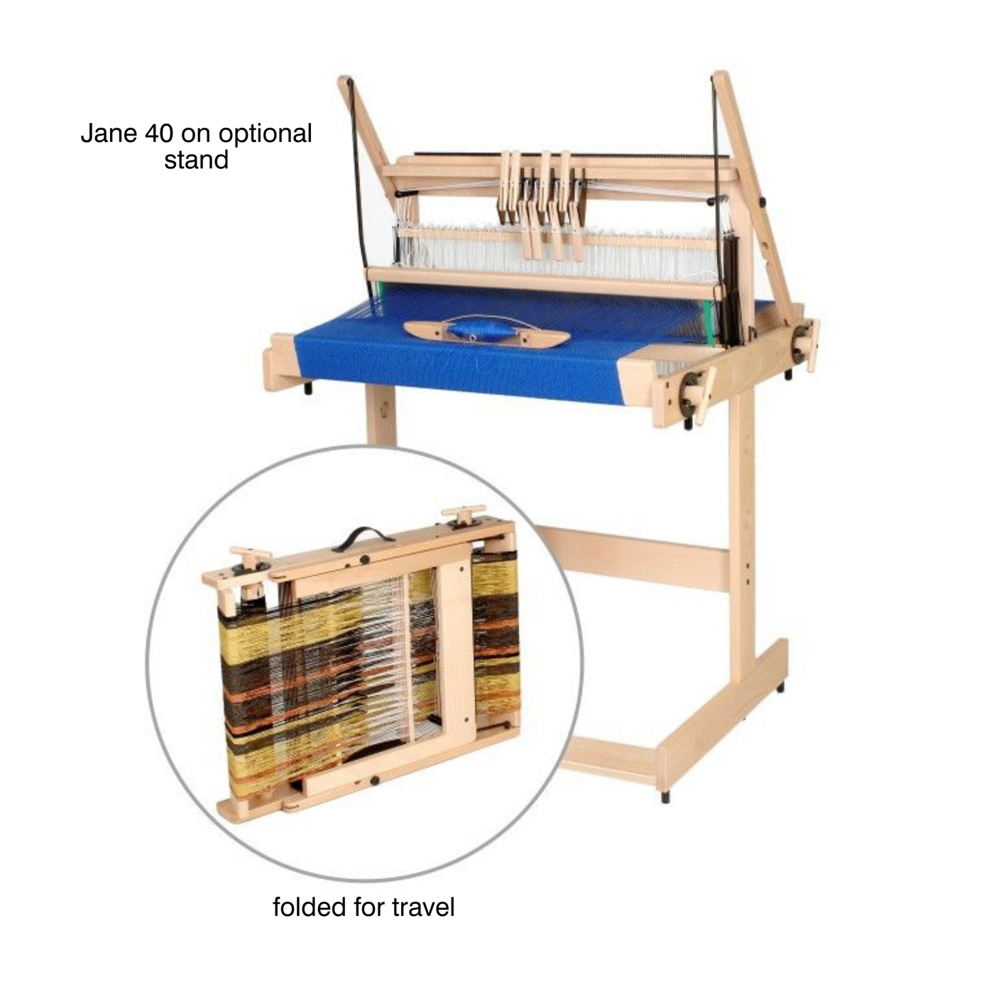 Louet Jane 40 Loom Folded for Travel also Show on Optional Stand
