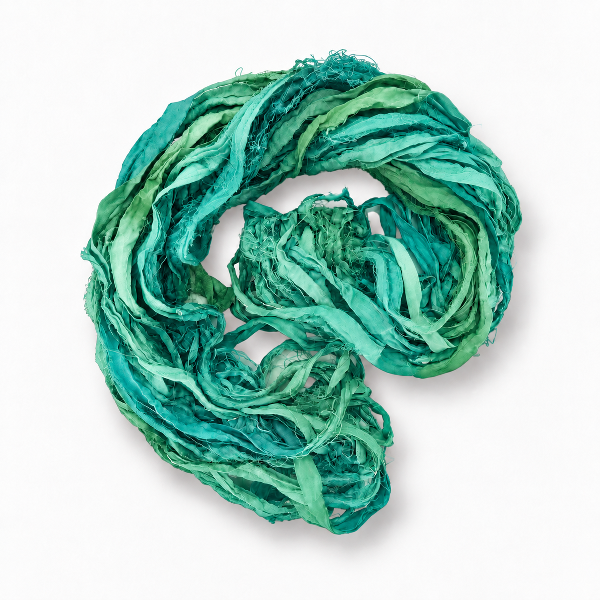 Seafoam and green sari silk ribbon yarn