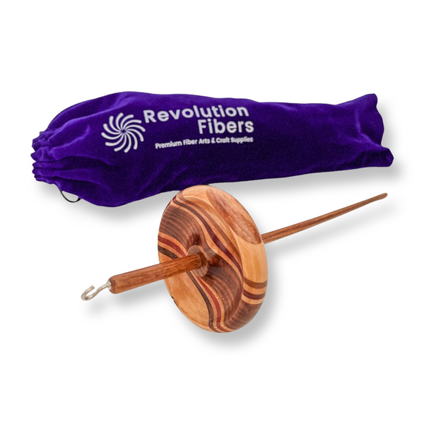 Revolution Fibers Premium Artisan Top Whorl Drop Spindle for Beginner & Advanced Hand Spinning - 11 inch Shaft | 3.25 inch Whorl Diameter | Multi-Wood