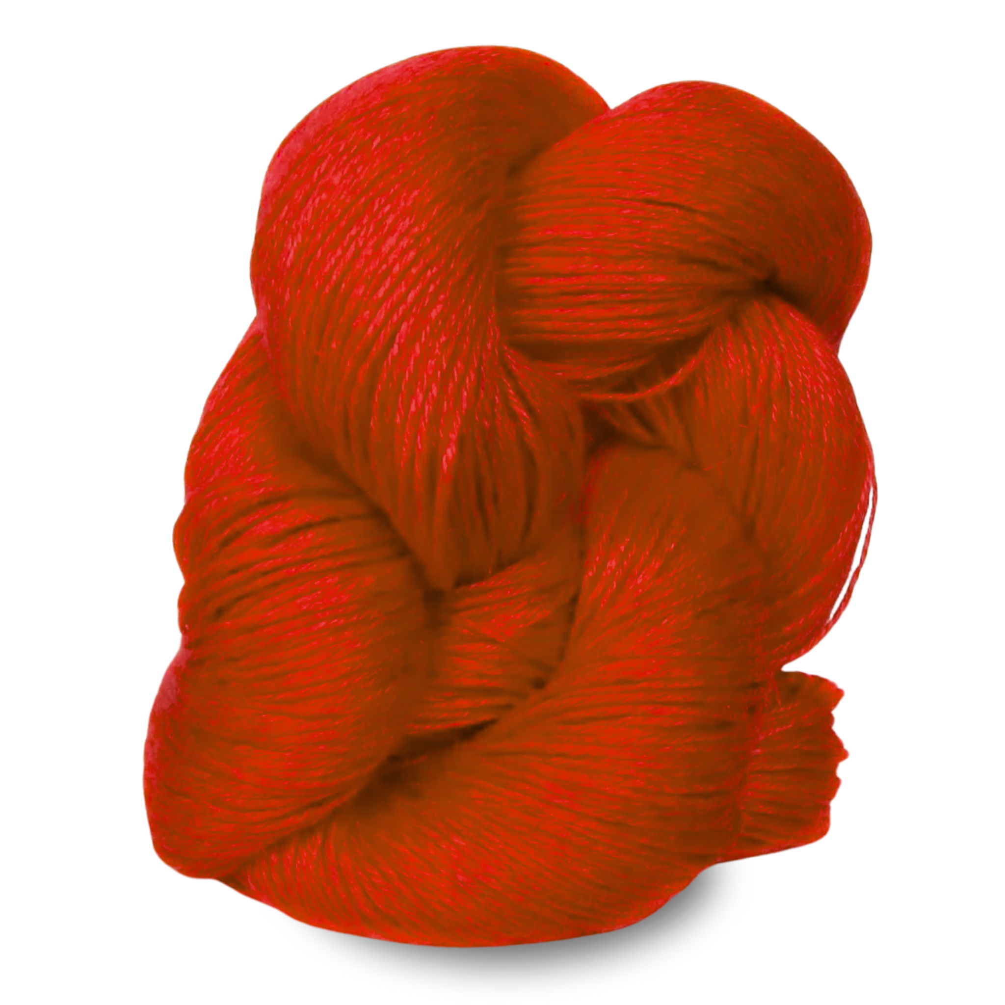 A bold red Euroflax 14/4 linen yarn skein ideal for strong visual impact in knit and woven pieces.