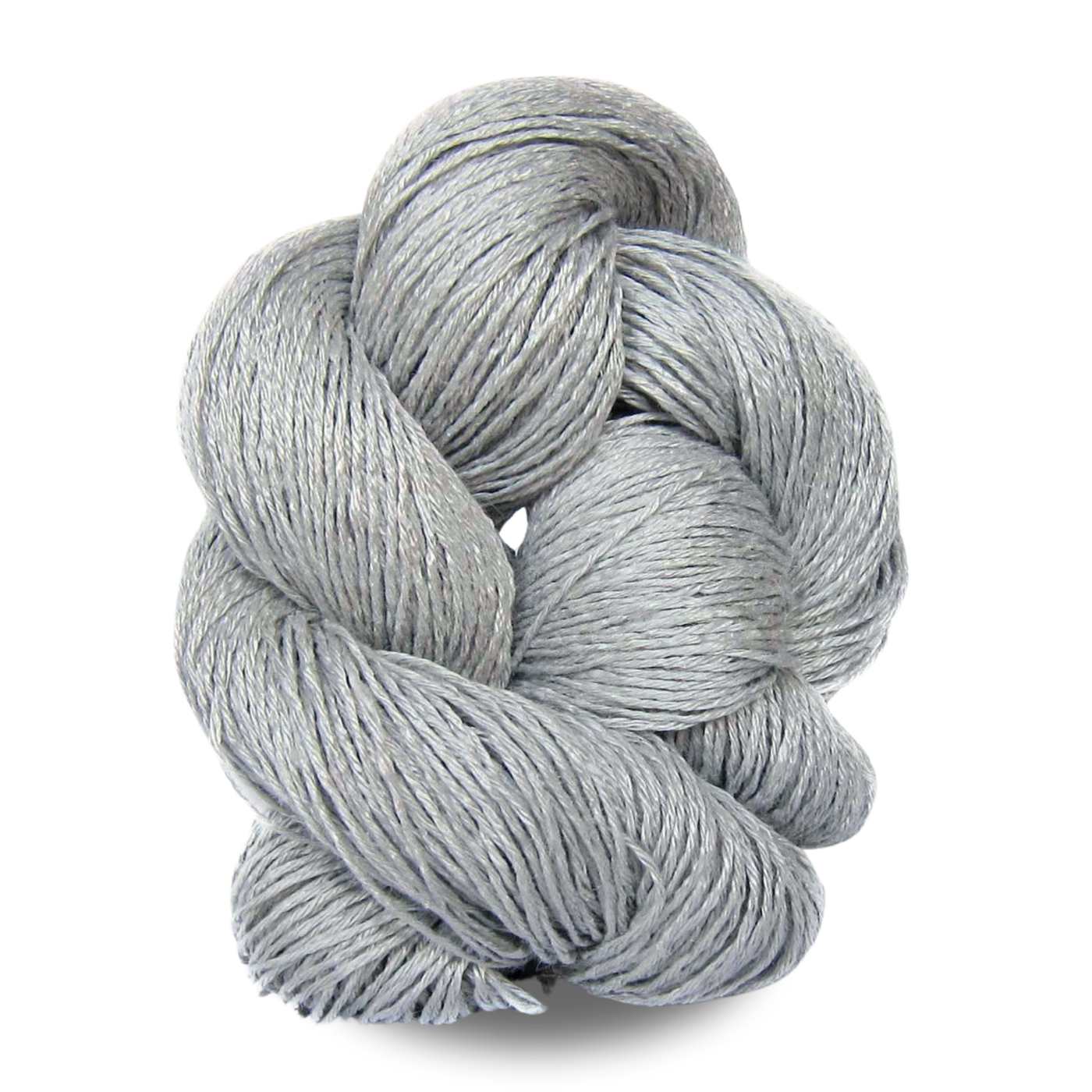 A light cloud grey sport weight linen yarn skein with soft cool tones perfect for classic garments.