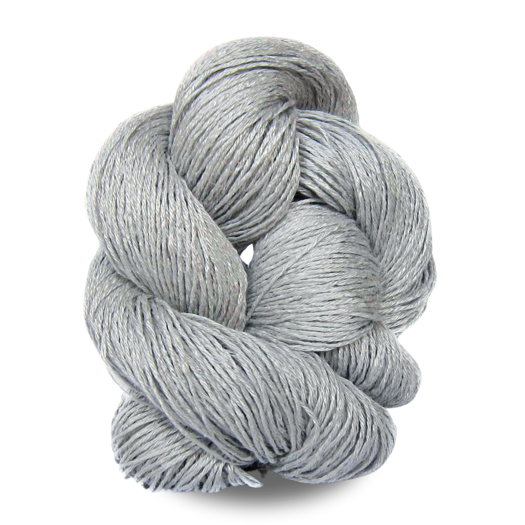 A light cloud grey sport weight linen yarn skein with soft cool tones perfect for classic garments.