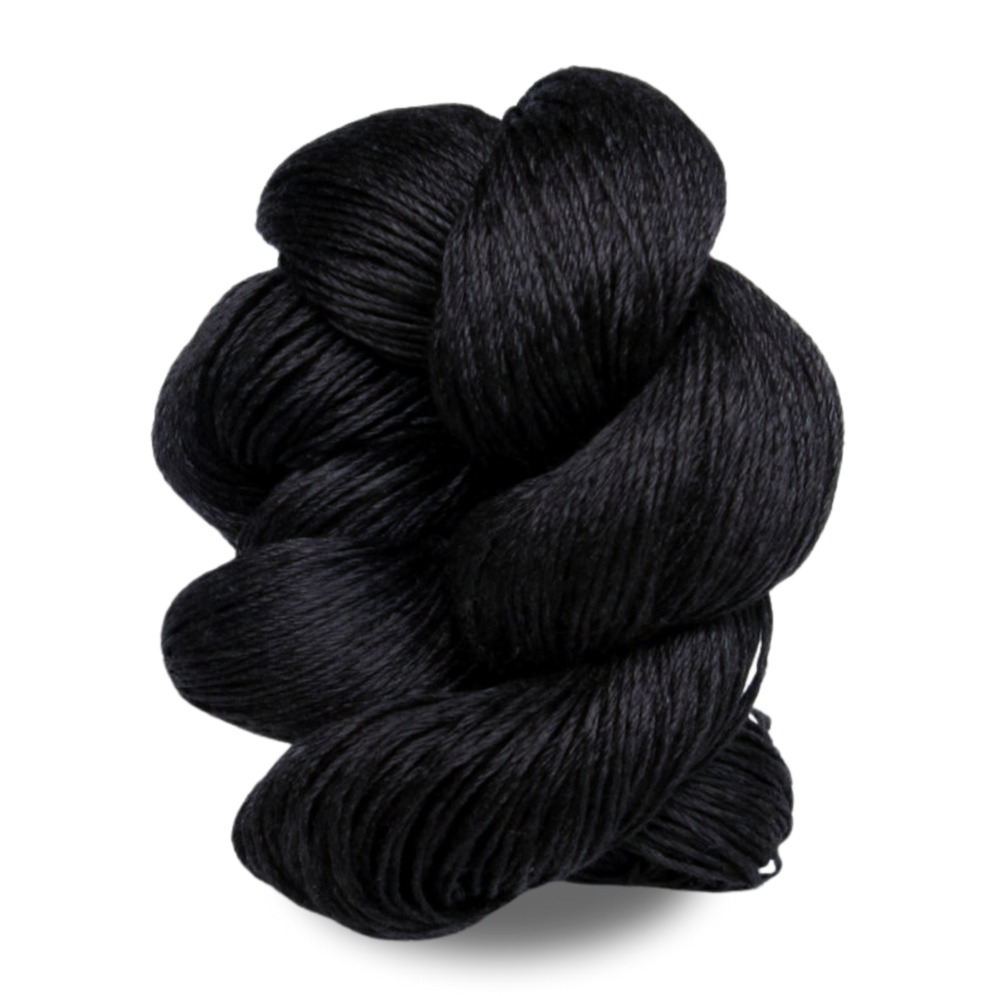 A deep black Euroflax 14/4 sport weight linen yarn skein ideal for elegant and timeless linen projects.