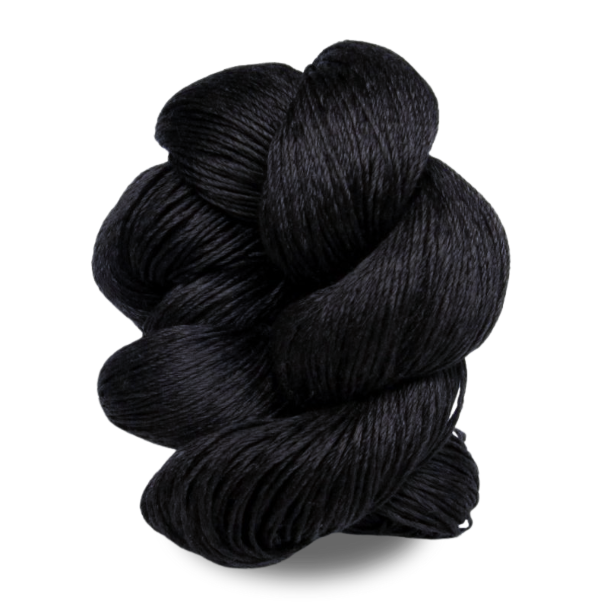 A deep black Euroflax 14/4 sport weight linen yarn skein ideal for elegant and timeless linen projects.