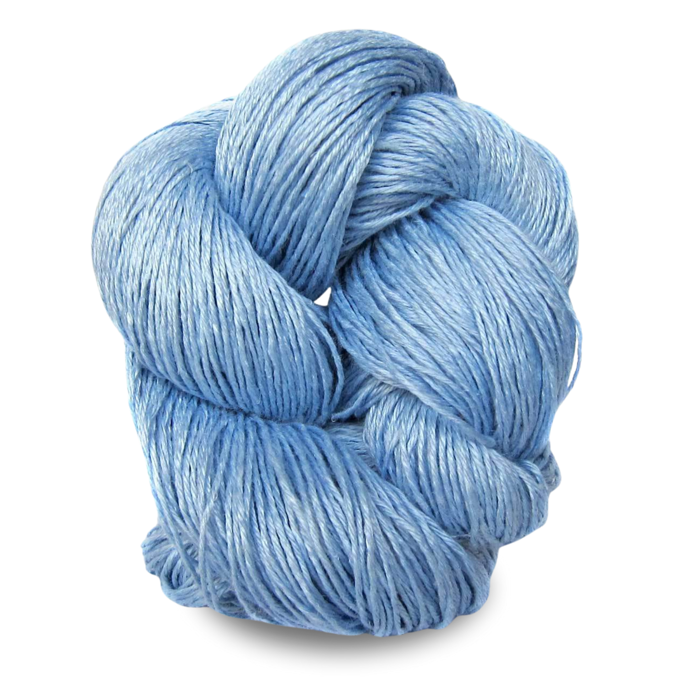 A soft cornflower blue Euroflax linen yarn skein with peaceful pastel tones.