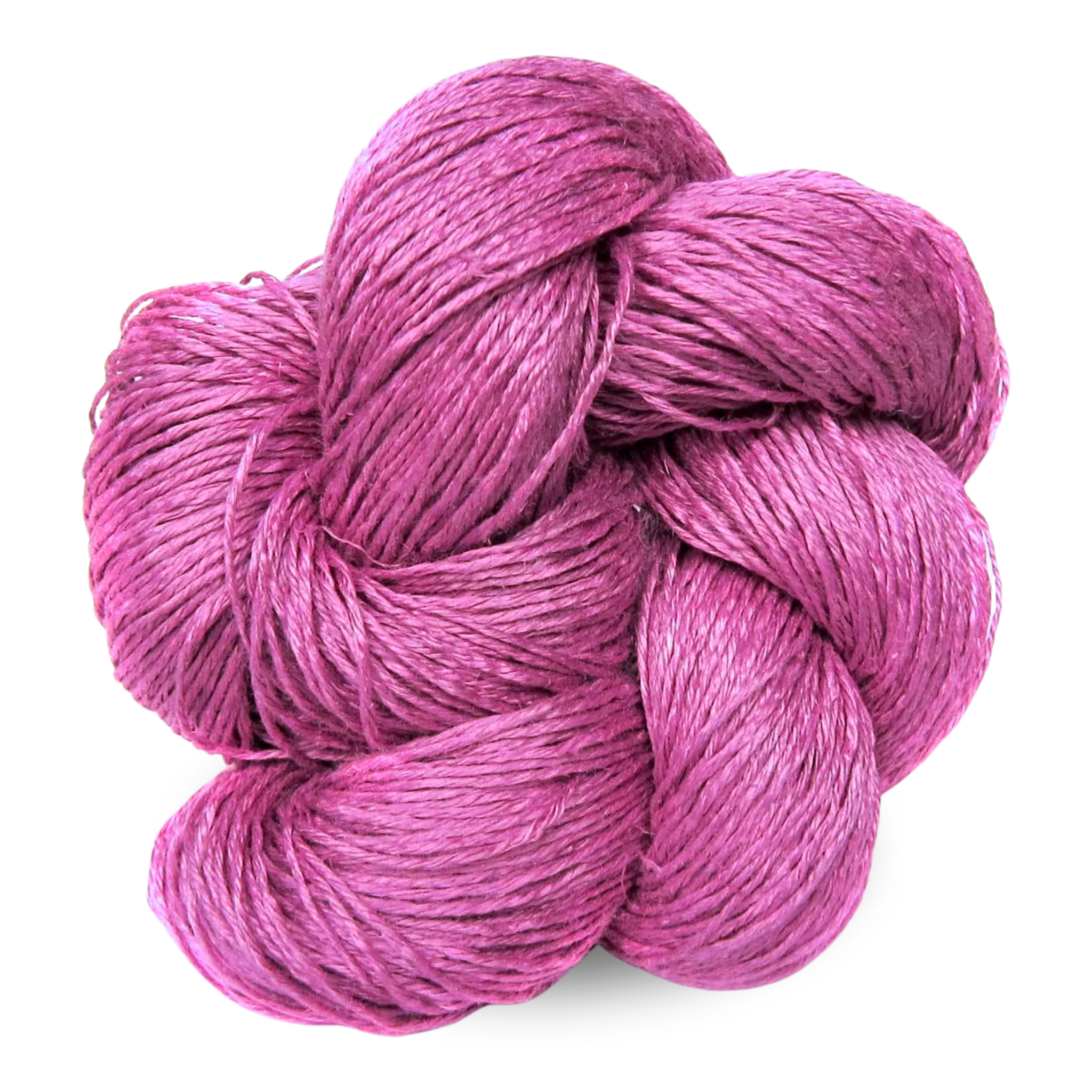 A bold magenta orchid sport weight linen yarn skein with soft shimmer and saturation.