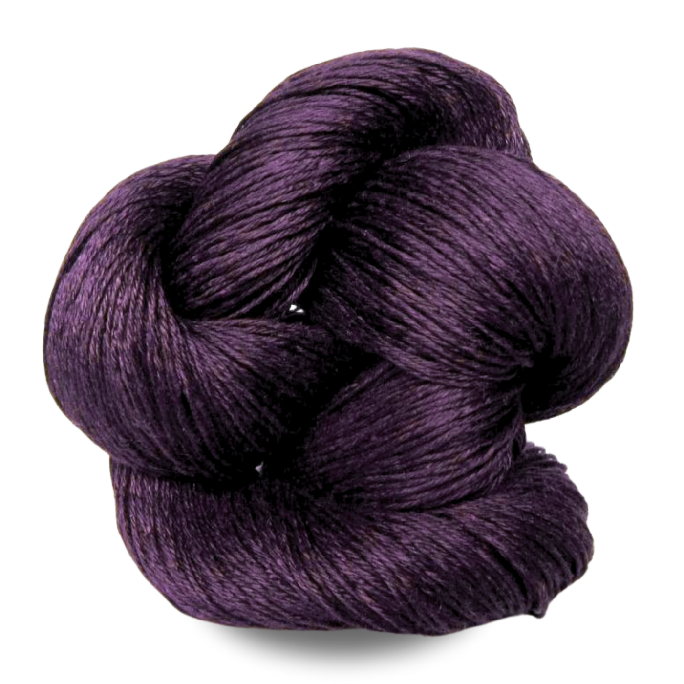 A deep purple eggplant Euroflax linen yarn skein with rich saturation for striking summer wearables.