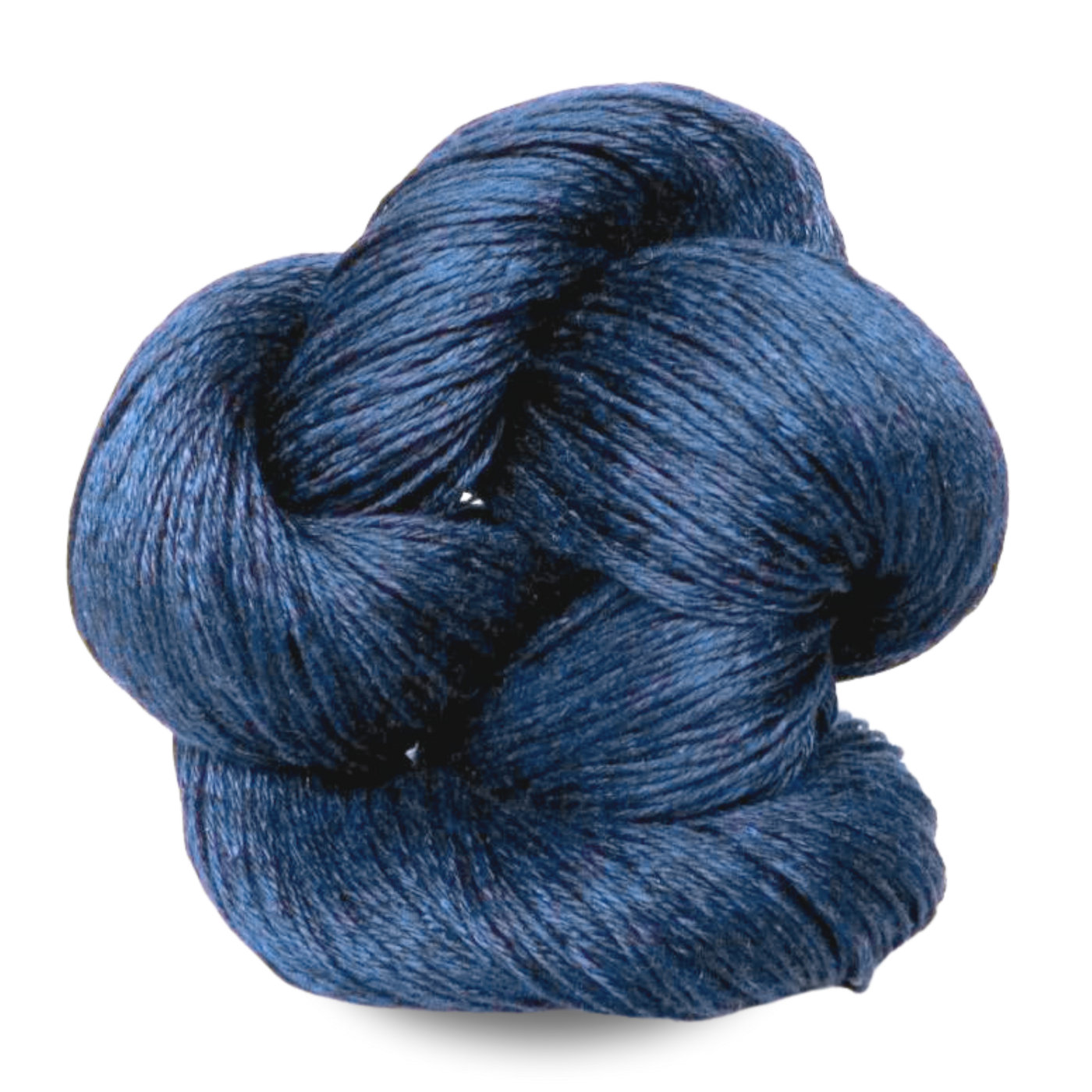 A soft yet rich French blue Euroflax 100g sport weight linen yarn skein ideal for timeless garments.