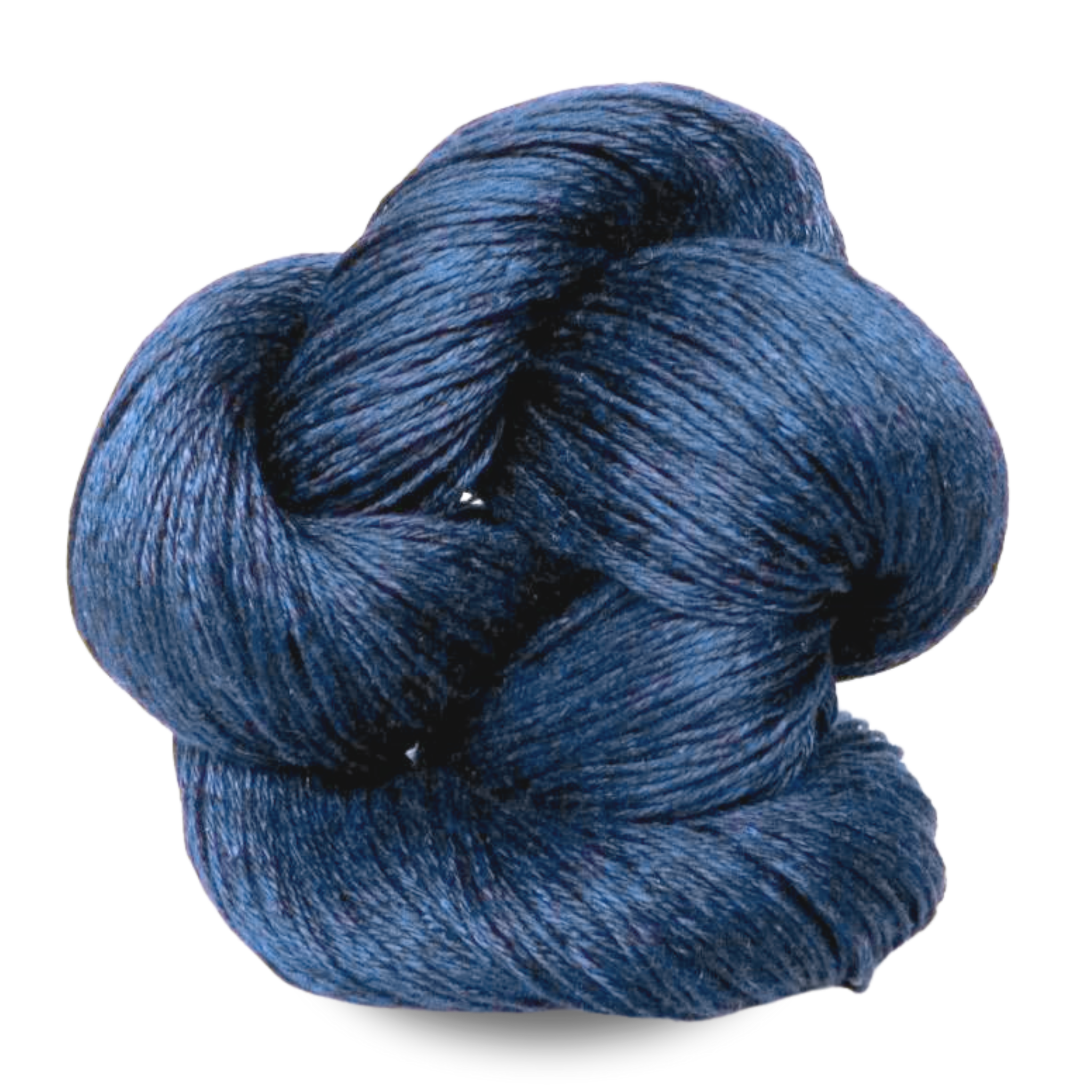 A soft yet rich French blue Euroflax 100g sport weight linen yarn skein ideal for timeless garments.