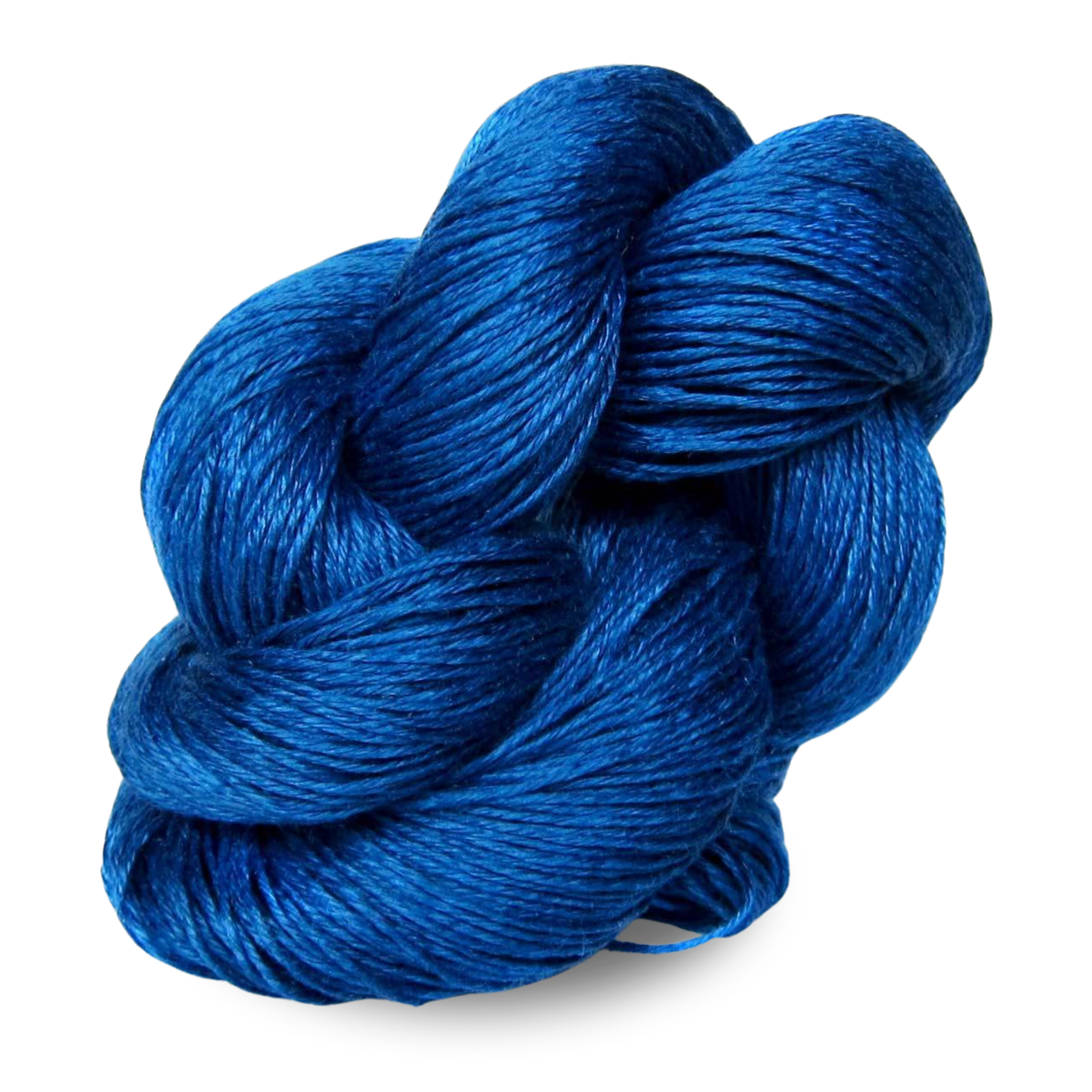 A bold cobalt blue Euroflax 14/4 linen yarn skein for vibrant statement garments and woven pieces.
