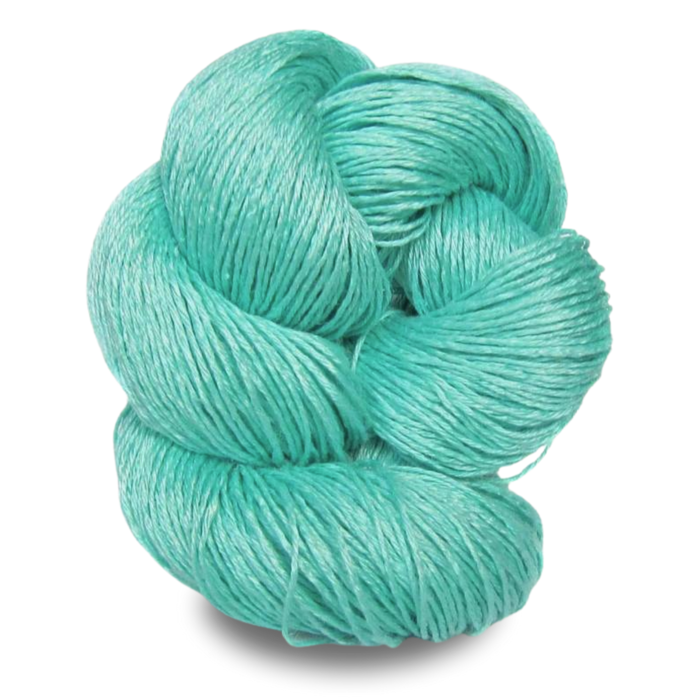 A pale mint green sport weight linen yarn skein for fresh, cool-toned summer makes.