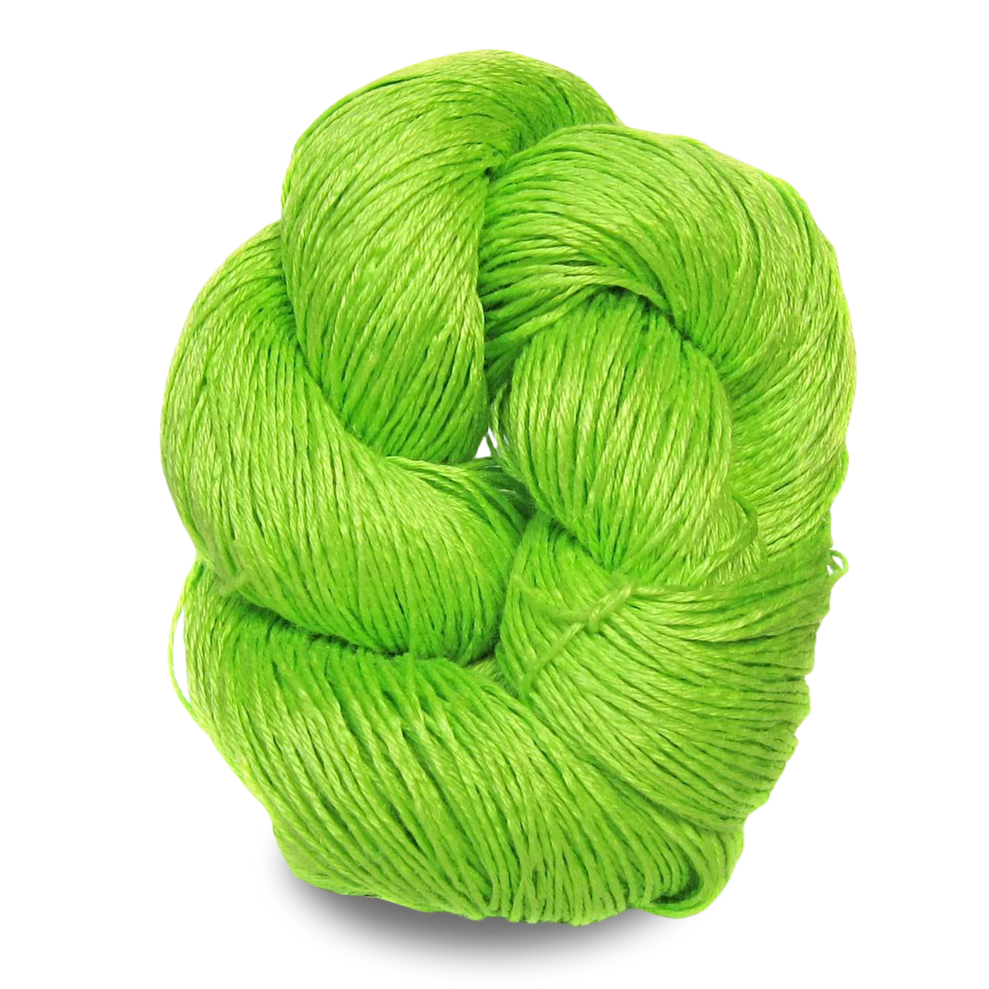 A bold fluorescent green linen yarn skein with eye-catching brightness perfect for vibrant accents.