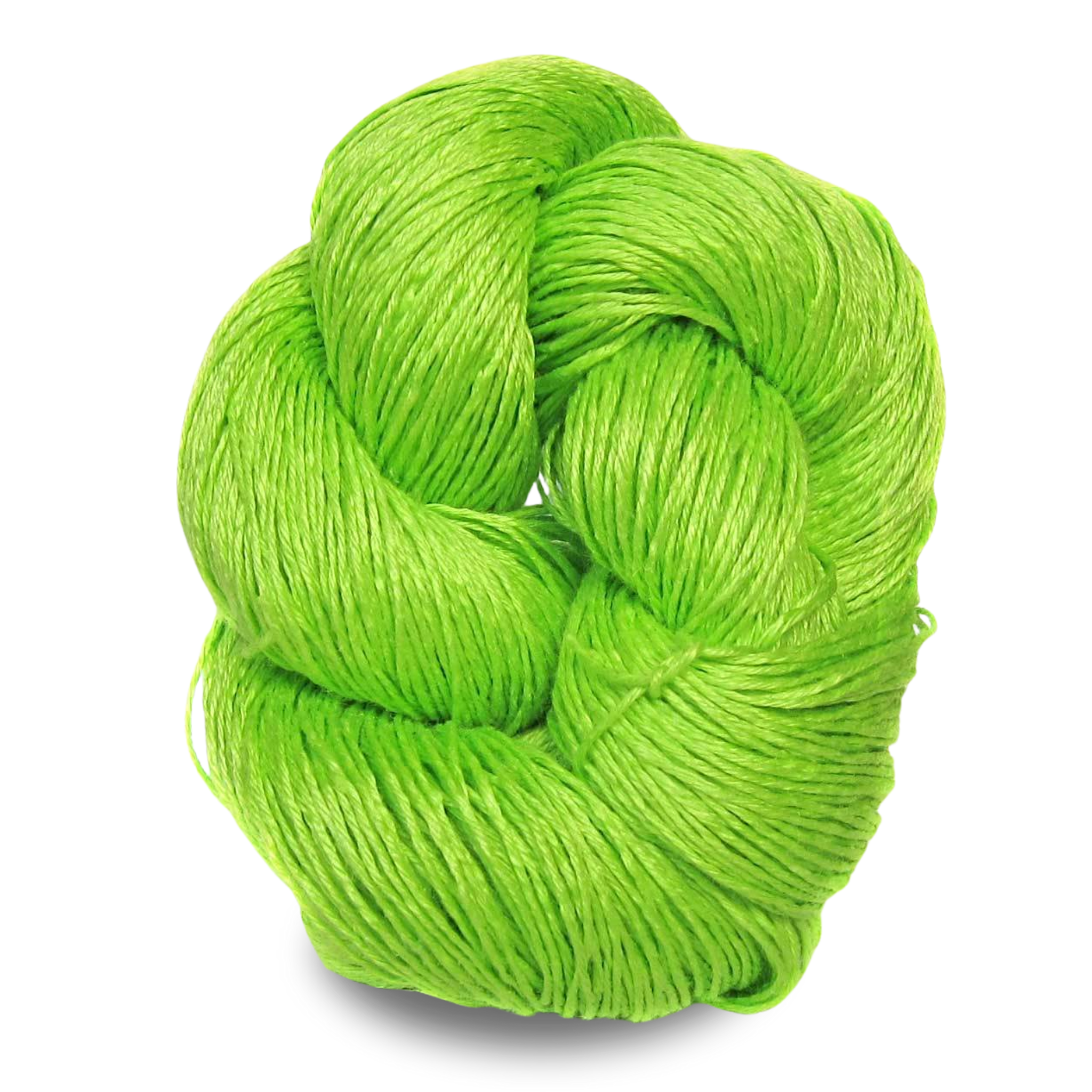 A bold fluorescent green linen yarn skein with eye-catching brightness perfect for vibrant accents.