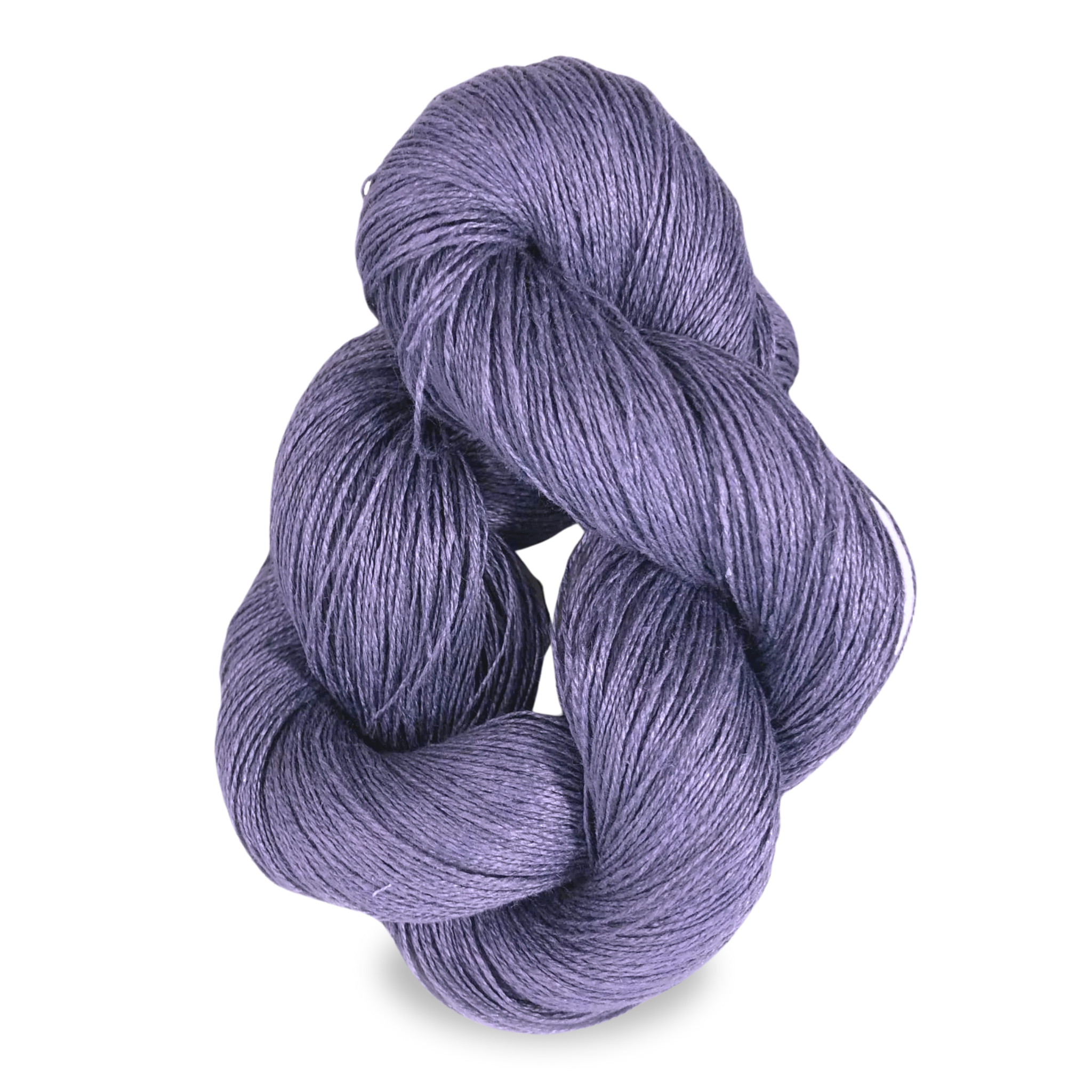 A cool periwinkle grey Euroflax 14/4 linen yarn skein with subtle lavender-blue overtones.