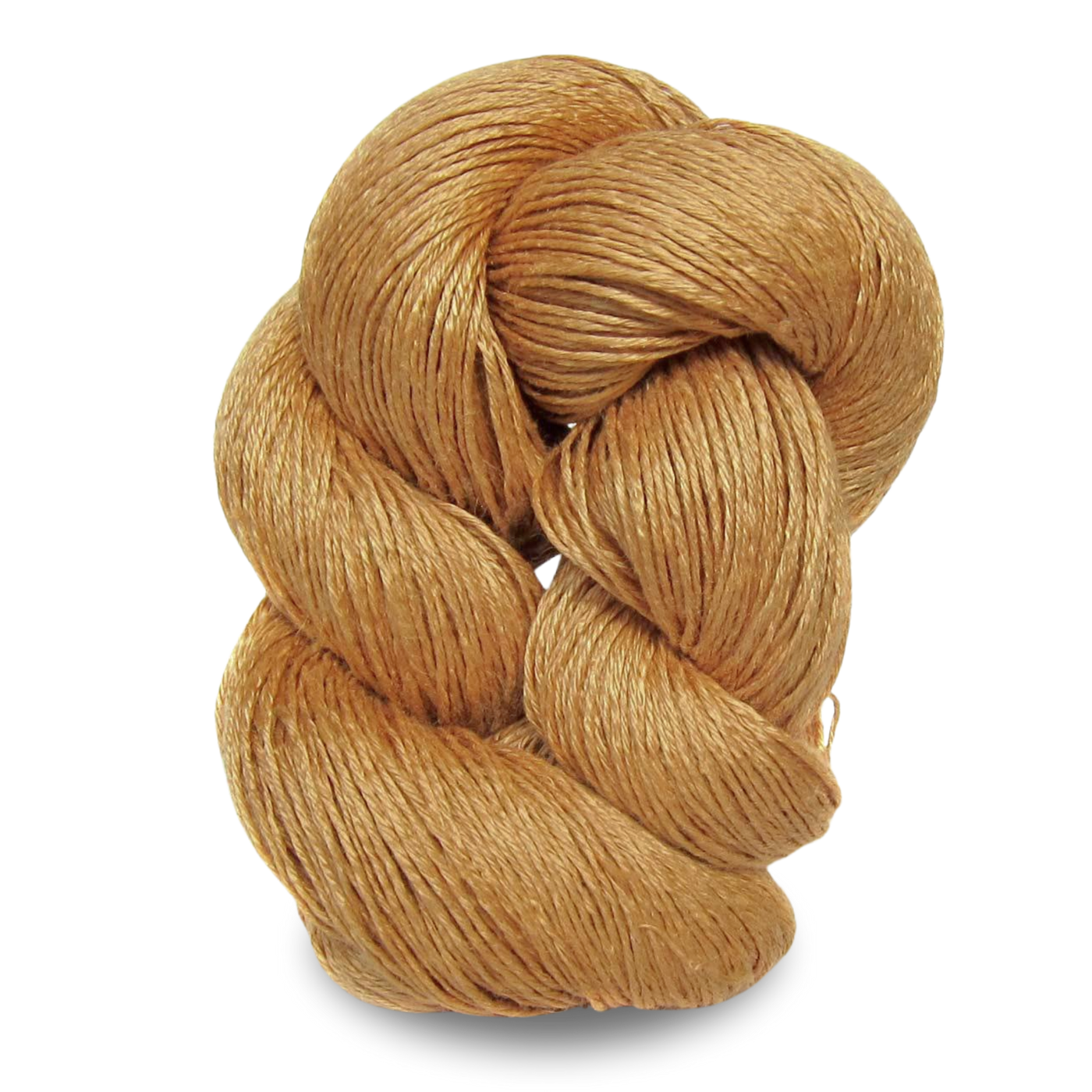 A golden straw yellow Euroflax 14/4 sport weight linen yarn skein spun from long-line flax.