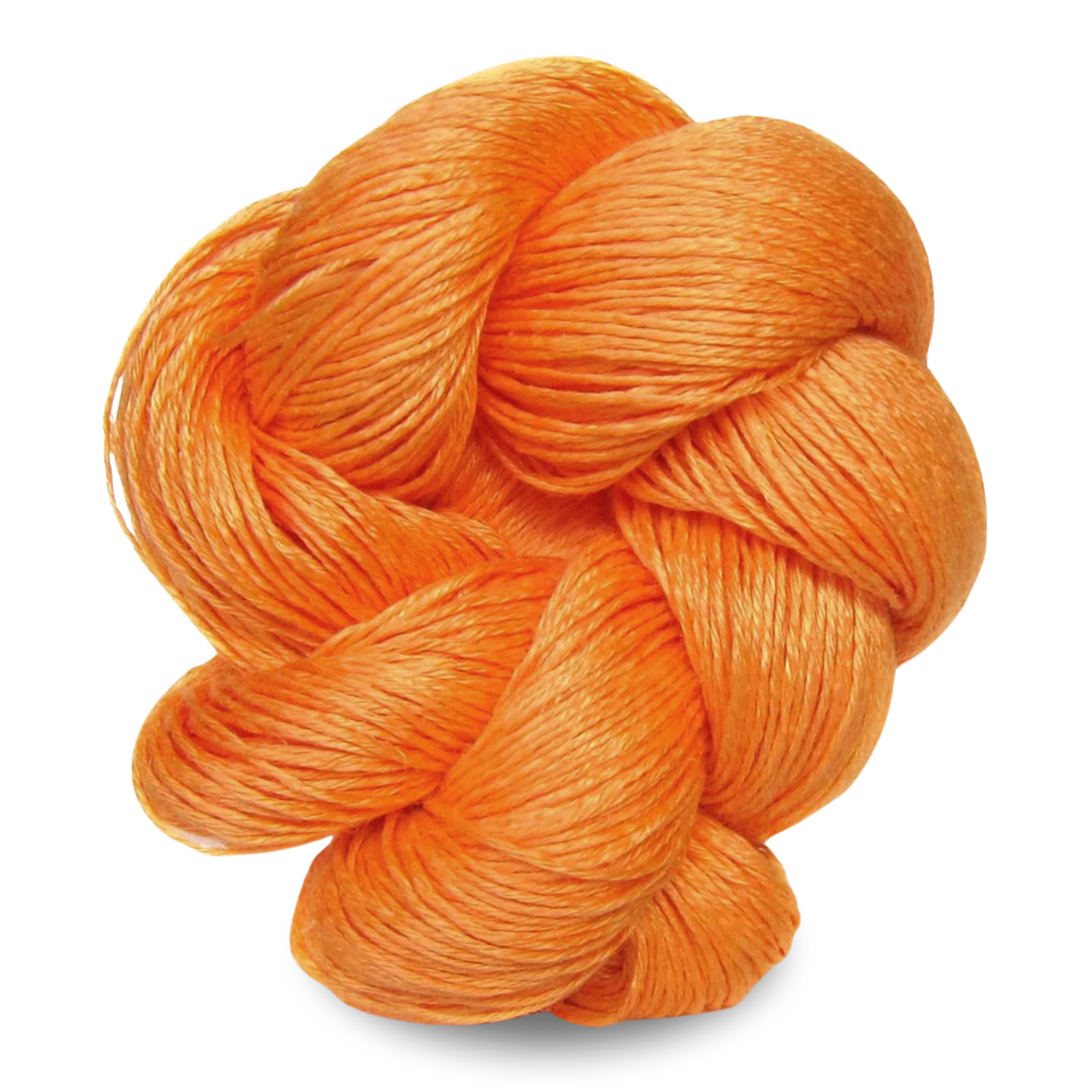A bright tangerine orange sport weight linen yarn skein ideal for bold, joyful summer pieces.