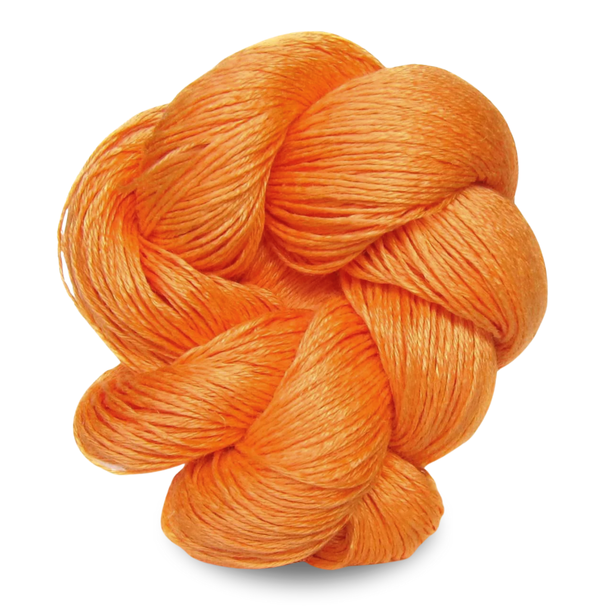 A bright tangerine orange sport weight linen yarn skein ideal for bold, joyful summer pieces.