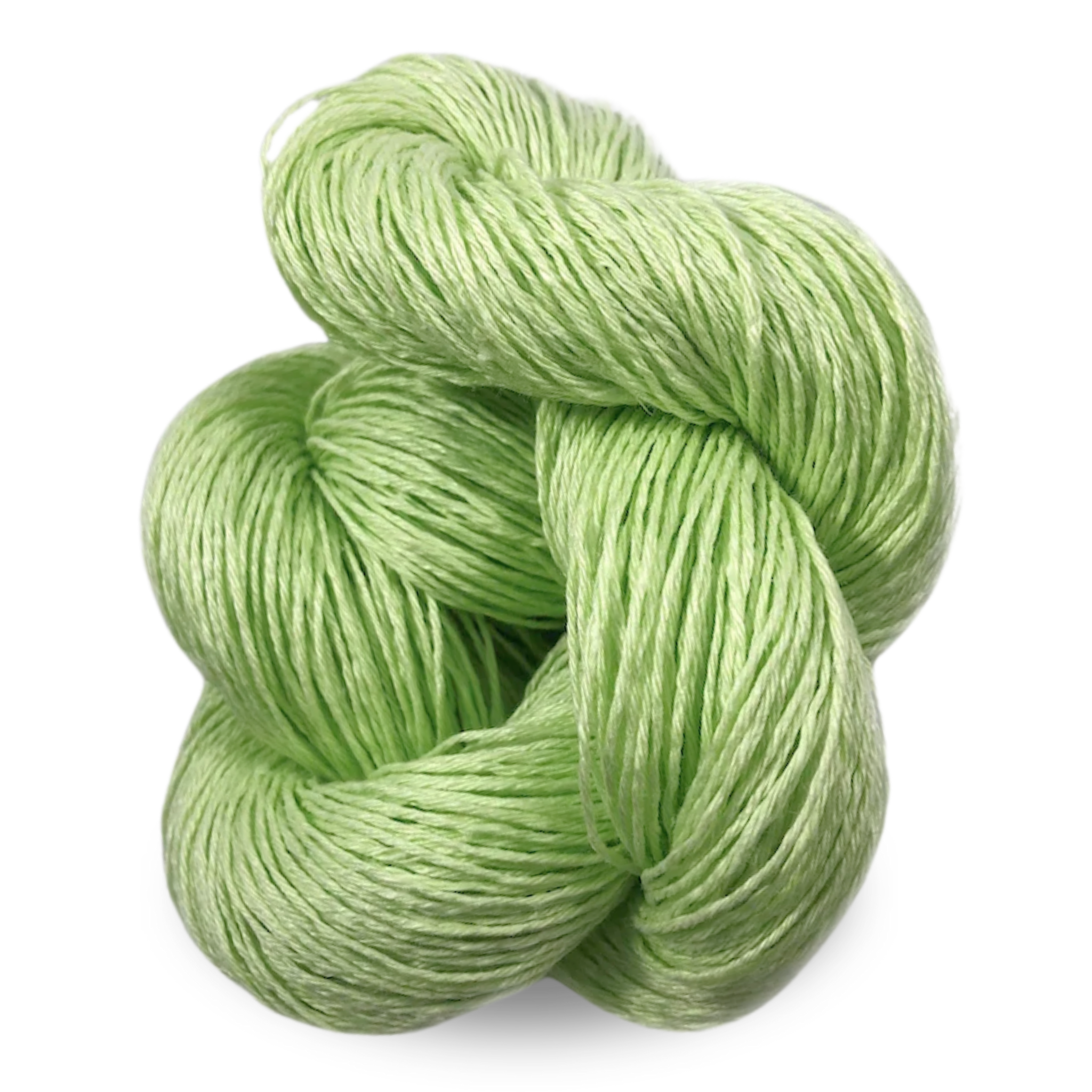 A light chartreuse wasabi green Euroflax linen yarn skein with bold modern character.