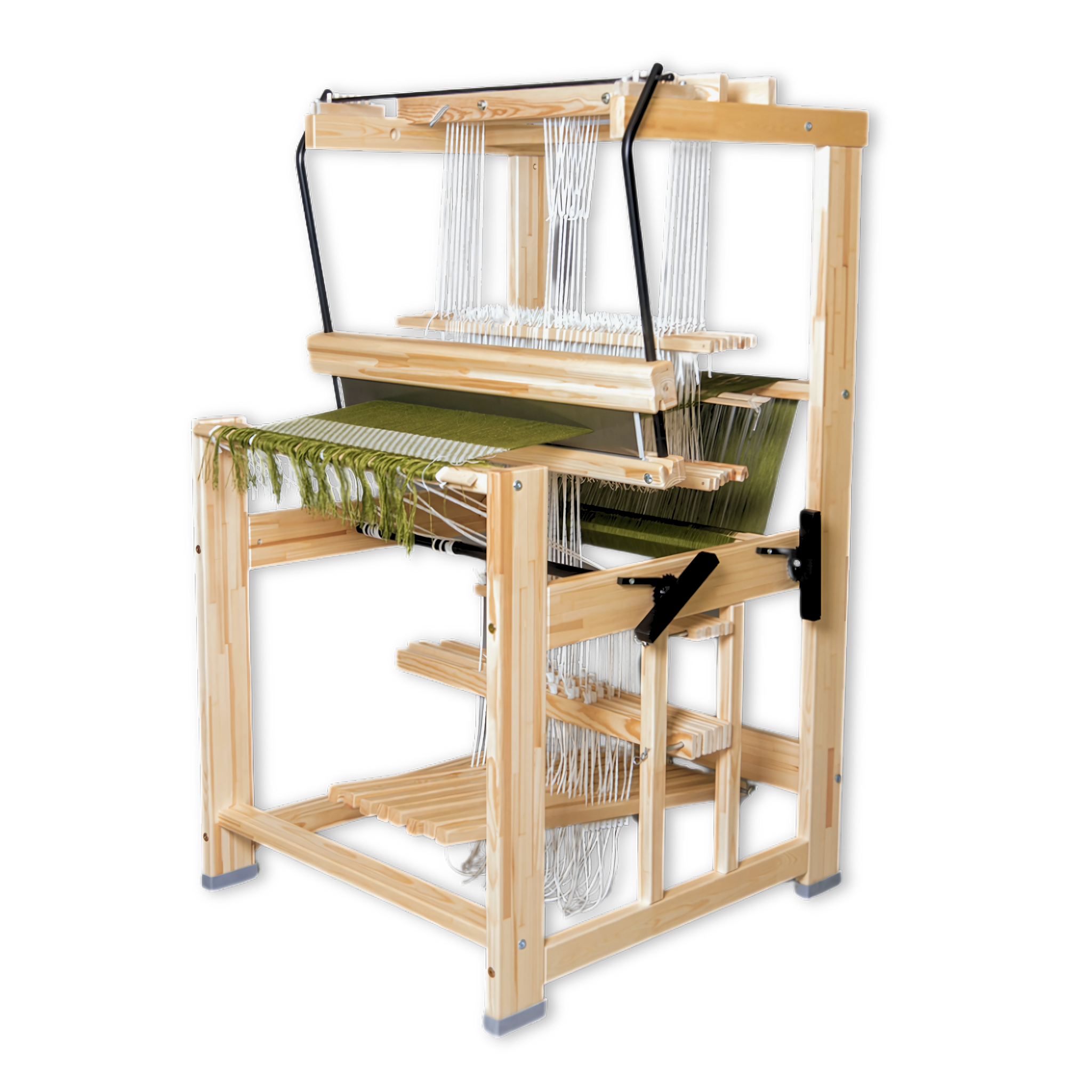 Glimakra Julia Floor Loom with a sturdy wooden frame, Texsolv heddles, and an adjustable beater. A compact yet powerful loom for space-conscious weavers, offering both countermarch and counterbalance configurations for precise warp tension and versatile weaving.