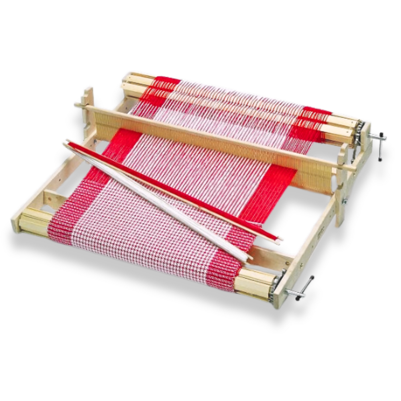 Glimakra Susanna Rigid Heddle Loom – 27-inch Swedish tabletop loom for weaving wide and narrow projects, featuring an integrated warping frame and sturdy construction.