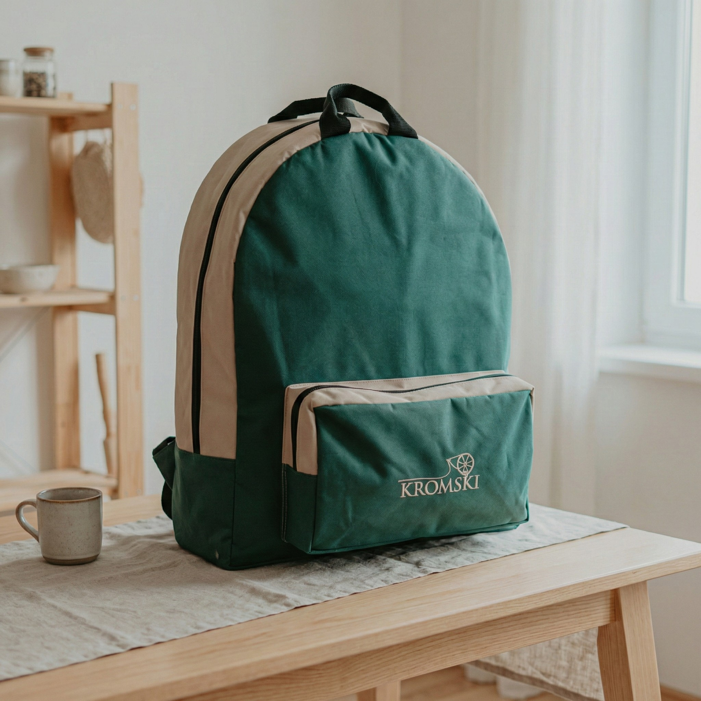 Kromski Sonata padded spinning wheel bag in a bright home studio scene, designed to protect and carry the folded Kromski Sonata or Sonata Encore.