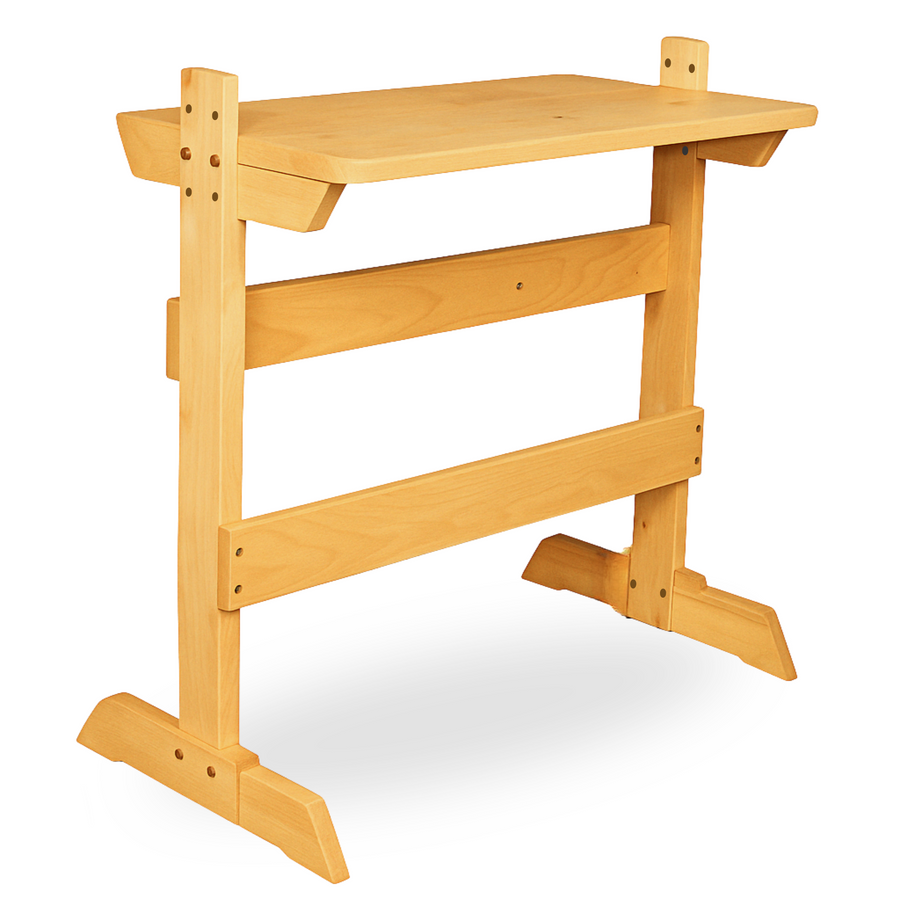 Leclerc Adjustable Height Weaving Bench made from Canadian maple, shown against a white background with clear view of construction and footrest.
