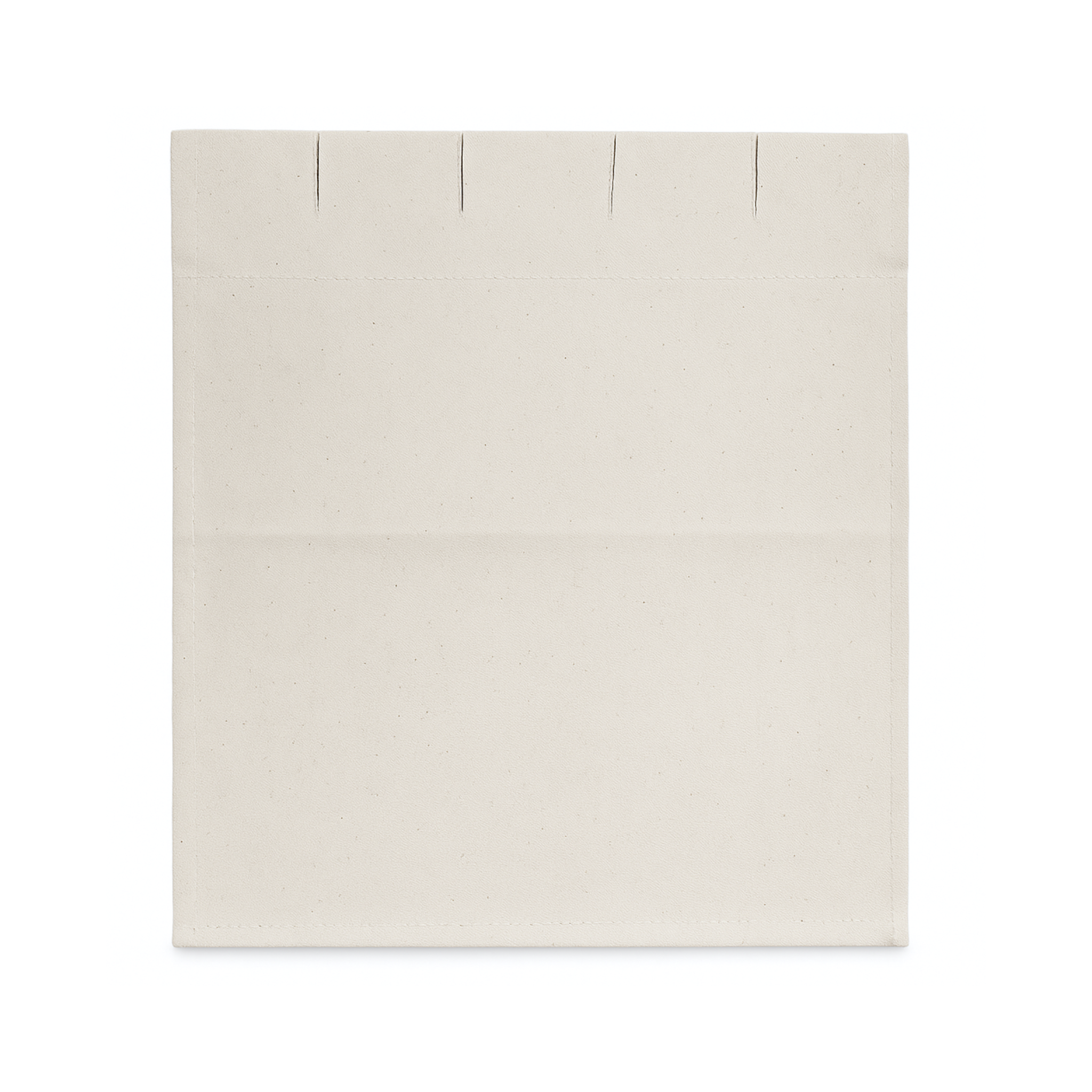 Close-up view of a Leclerc canvas loom apron made from natural off-white cotton, featuring finished edges and tie-on slits for use on floor and table weaving looms