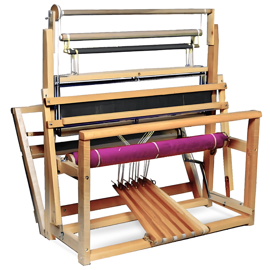 Leclerc Fanny II Counterbalance Floor Loom, a 4-shaft weaving loom crafted from solid Canadian maple. Ideal for fabric and rug weaving, featuring a sturdy frame, smooth counterbalance action, and a spacious weaving width for high-tension projects. Perfect for beginner and advanced weavers seeking durability and precision.