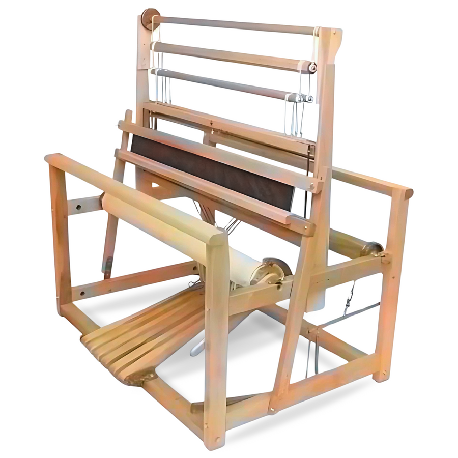 Leclerc Mira II Floor Loom – sturdy 4-shaft counterbalance loom ideal for high-tension weaving, rug making, and fabric production, crafted from durable Canadian maple.