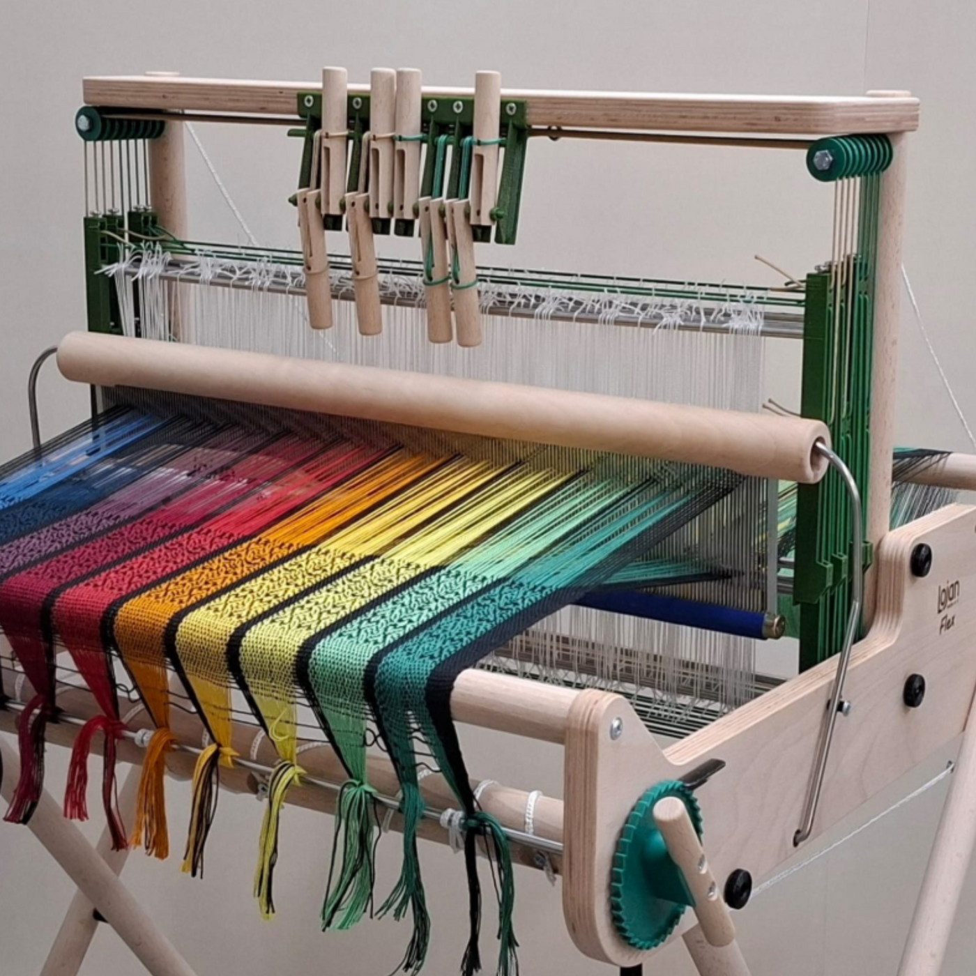 The Lojan 8-shaft 20" Flex Table Loom fitted with a stainless steel reed for weaving precision and longevity.