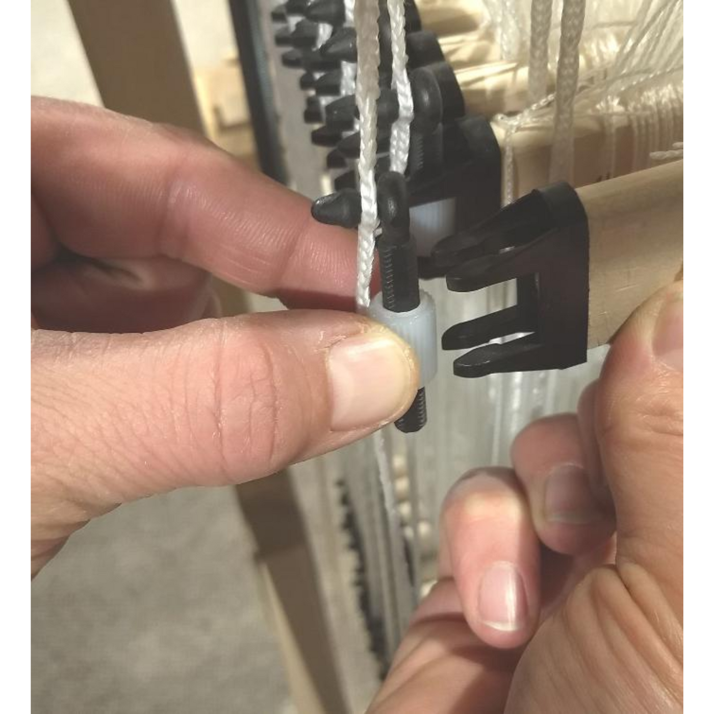 Louët Delta Floor Loom Texsolv cord tie-up system for quick knot-free adjustments