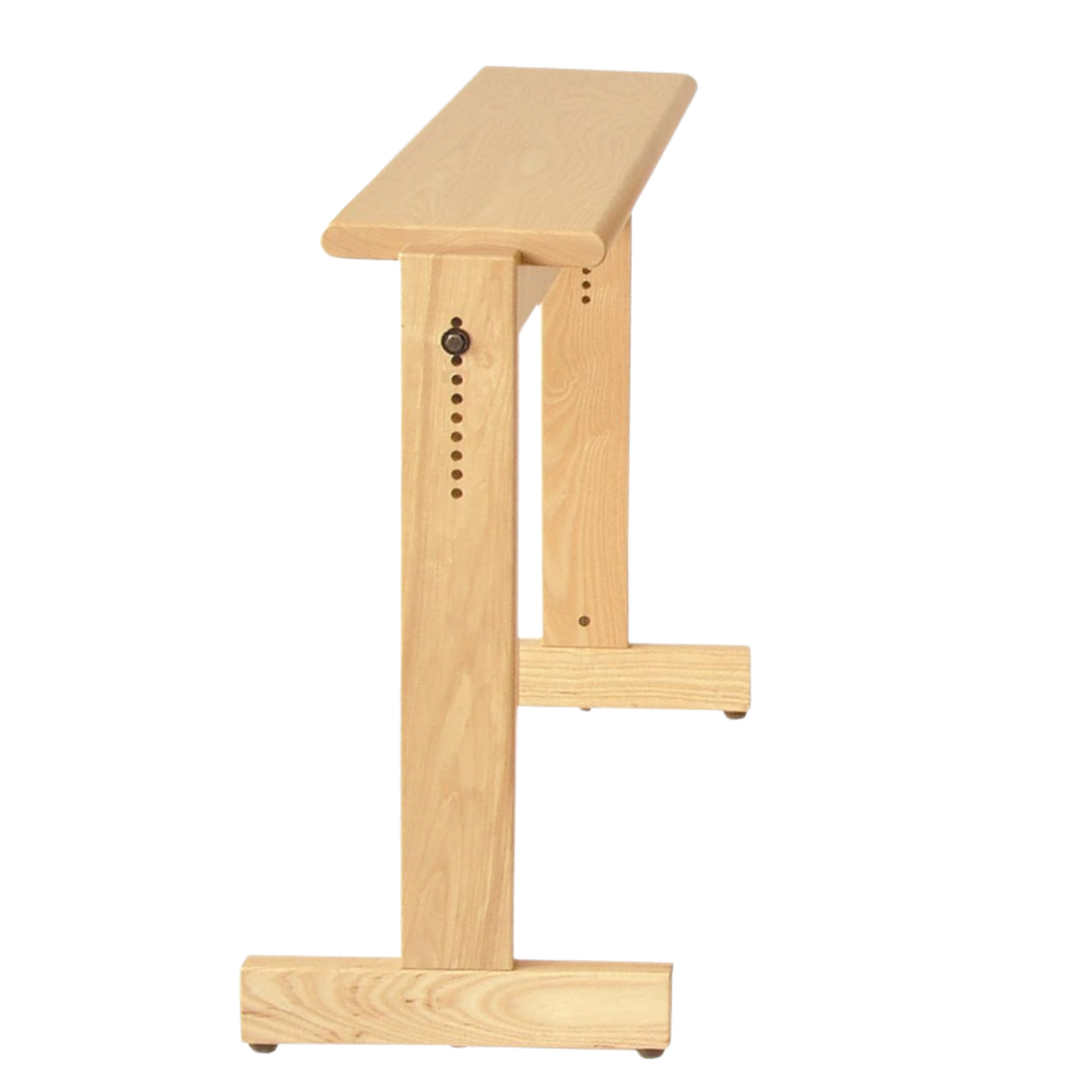 Louët adjustable loom bench for Delta and Megado floor looms, solid hardwood construction with height settings for ergonomic weaving comfort.