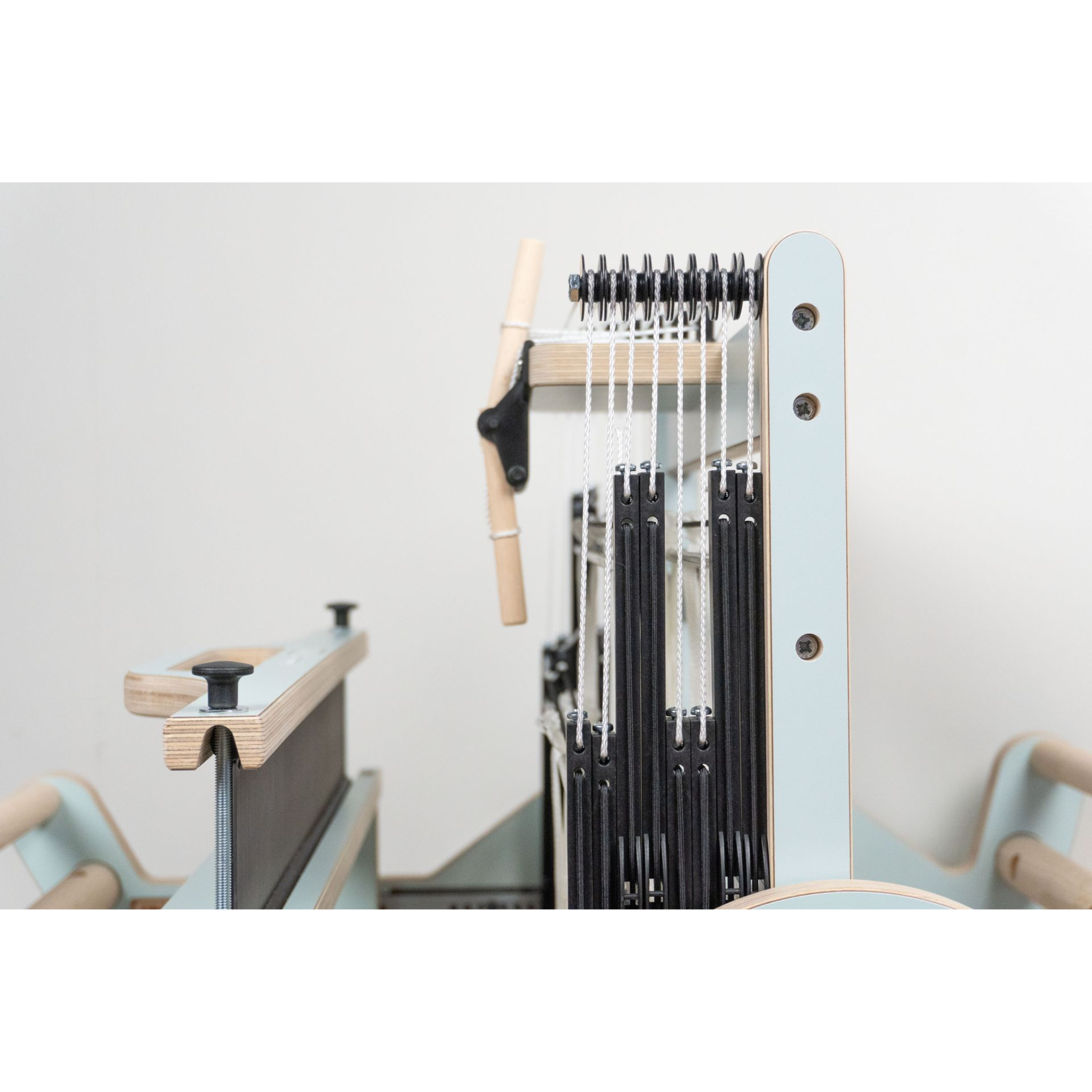 Louet Harmony Loom Light Blue – Front view with warp in progress