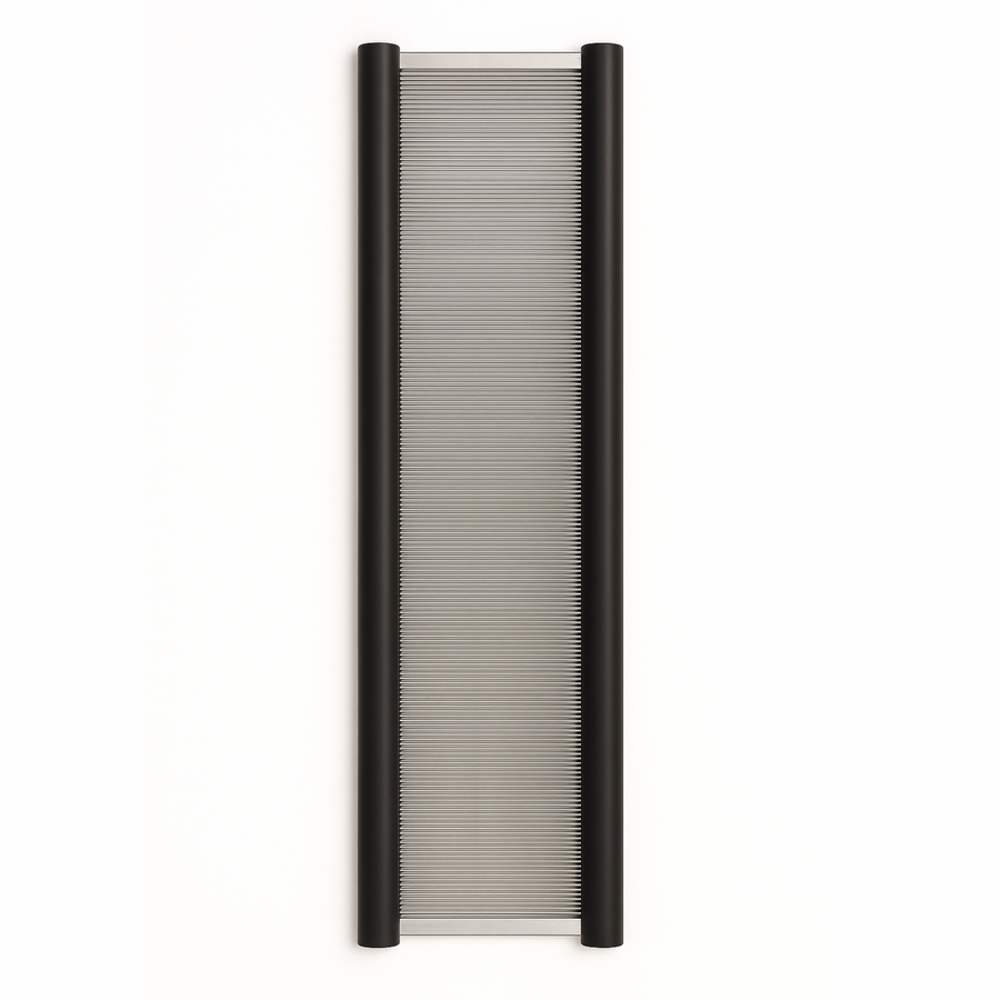 Close-up view of a Louet Imperial Stainless Steel Reed for floor looms, highlighting fine dent spacing and molded black edge for consistent warp tension and smooth beater movement.