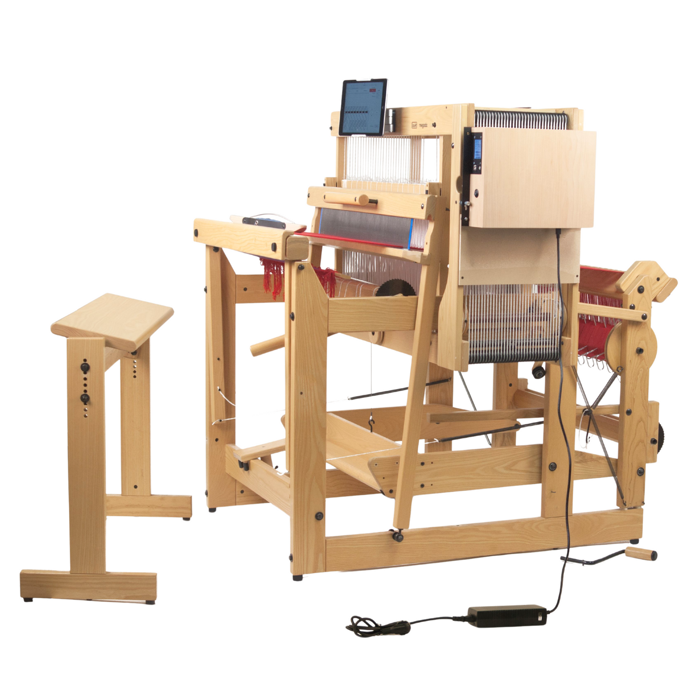 Louet Megado Dobby Floor Loom withh an electronic Dobby head. A professional weavers workhorse available in 16 and 32 harness' and widths from 15.75" to 51".