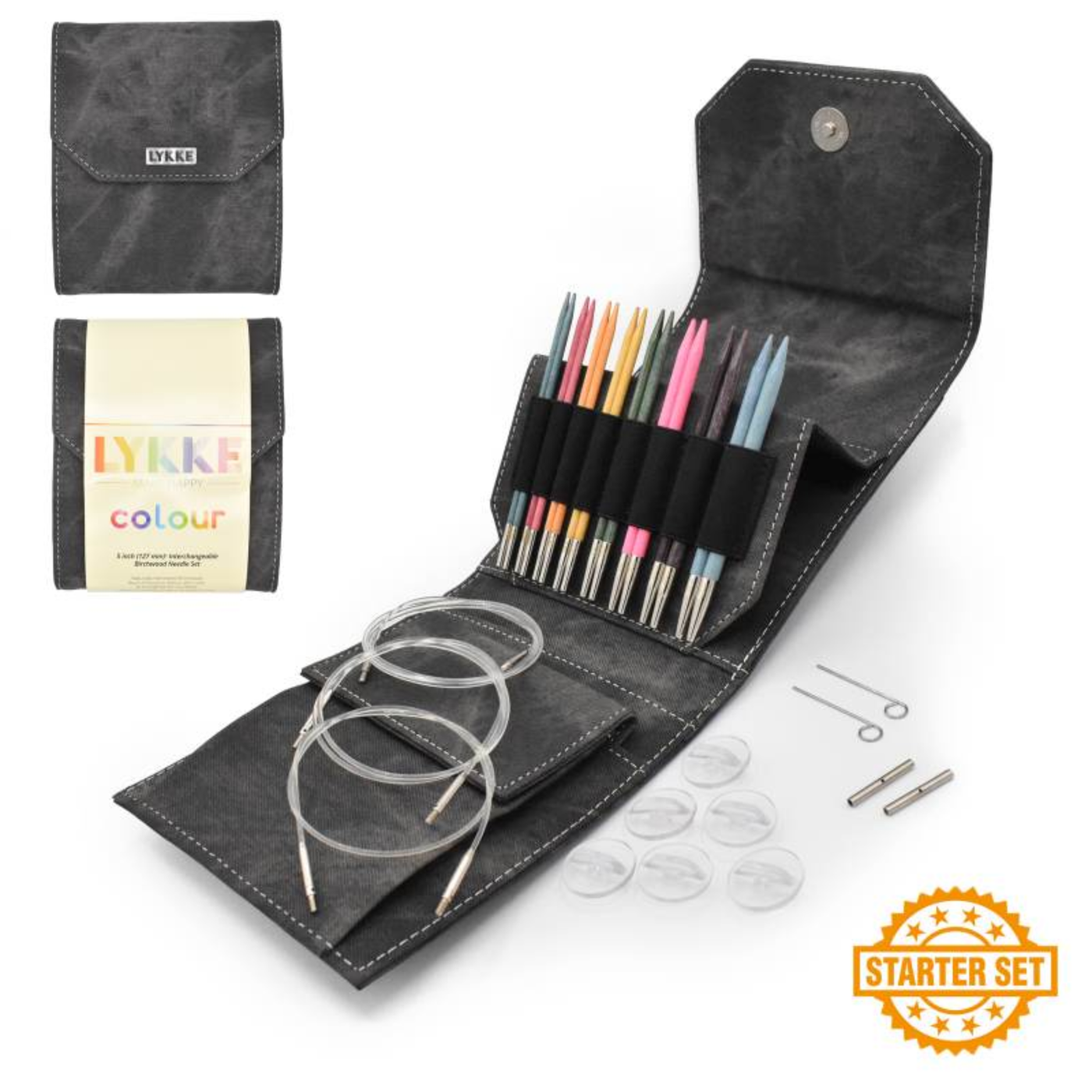 Lykke Colour 5" Interchangeable Circular Needle Set | With Carrying Case in the shade grey denim-Knitting Needle Set-Lykke Crafts-Revolution Fibers