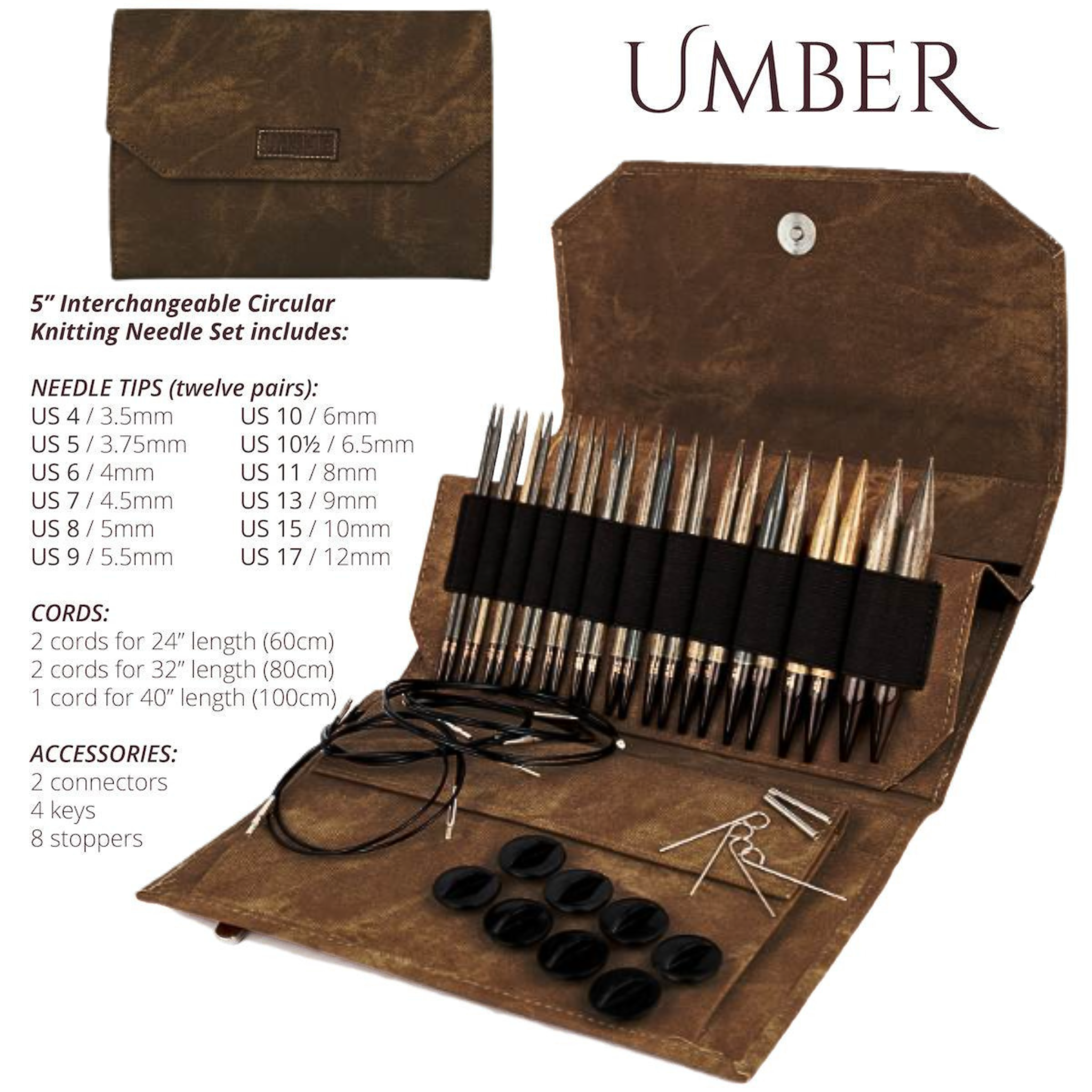 Lykke Umber 5" Interchangeable Circular Needle Set | With Carrying Case