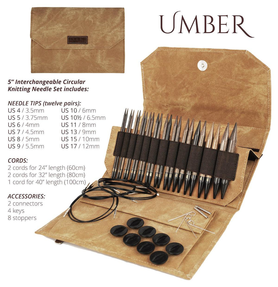 Premium 5 Inch Rosewood Interchangeable Circular Knitting Needle Set |  Leather Case (29 Piece Set)
