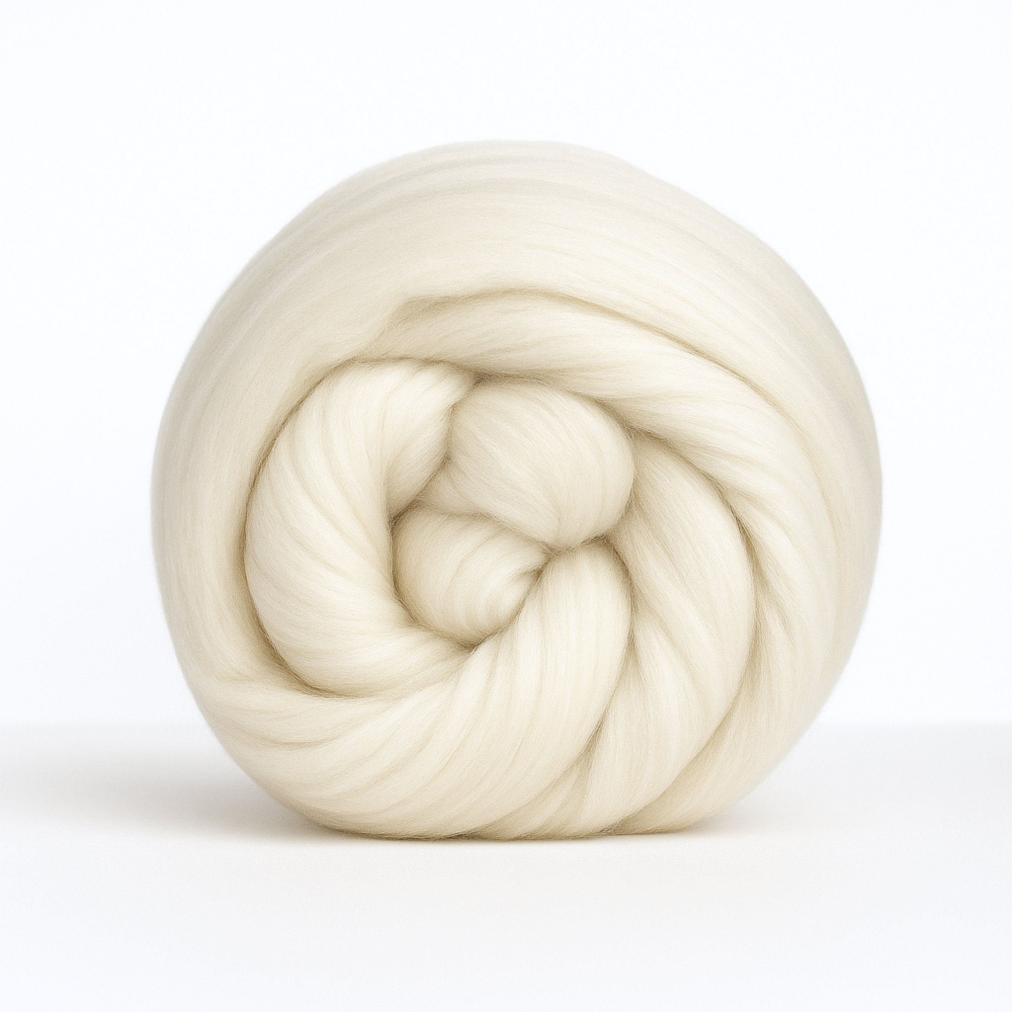 18.5-micron superfine merino combed top, undyed roving rolled into a neat coil on a clean white background.